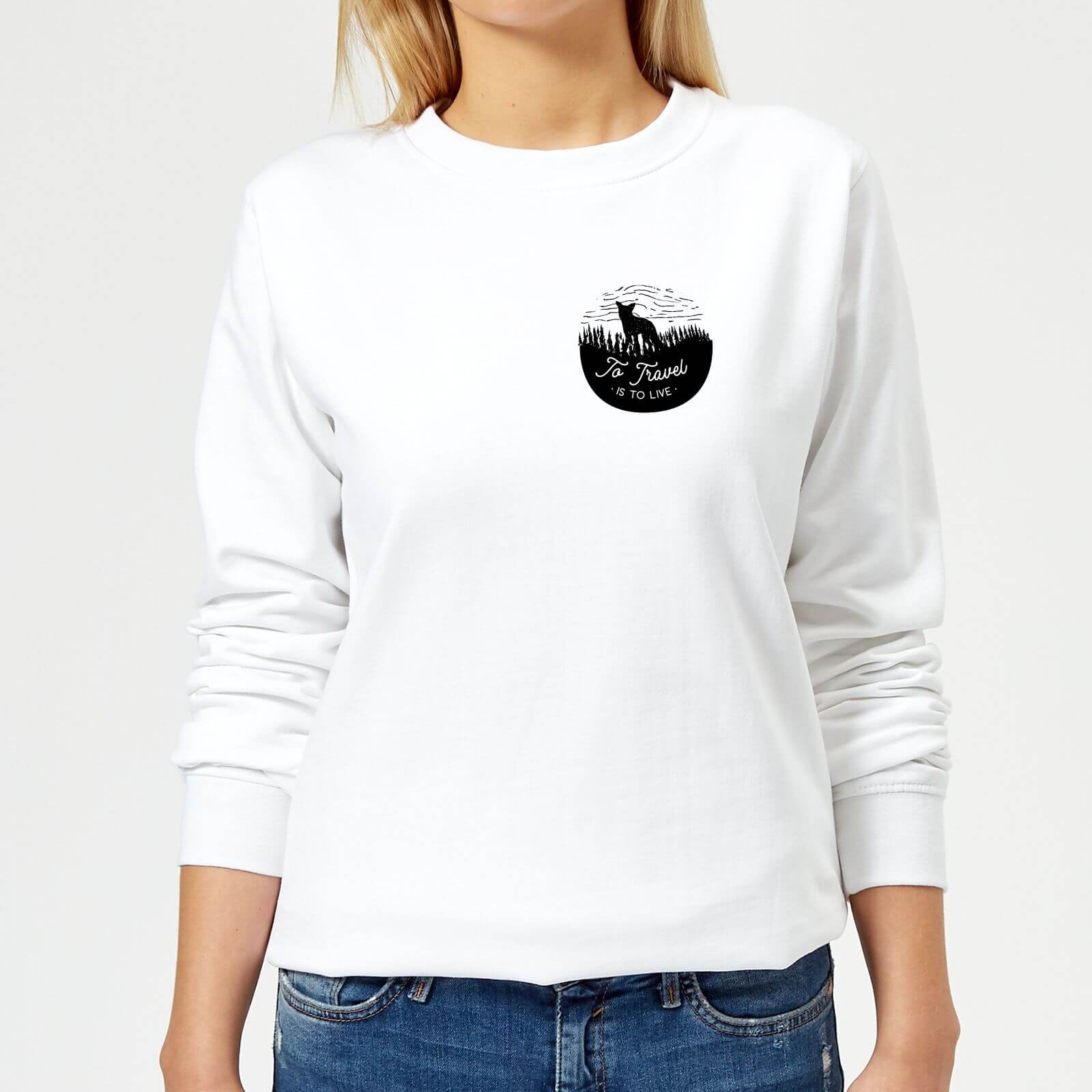 Black To Travel Is To Live Pocket Print Women's Sweatshirt - White - XS - White