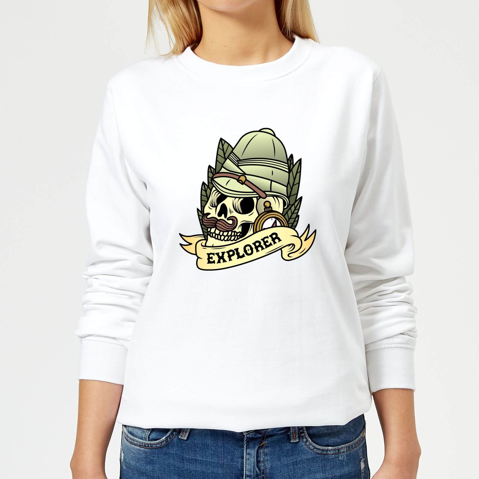 Explorer Skull Women's Sweatshirt - White - XS - White