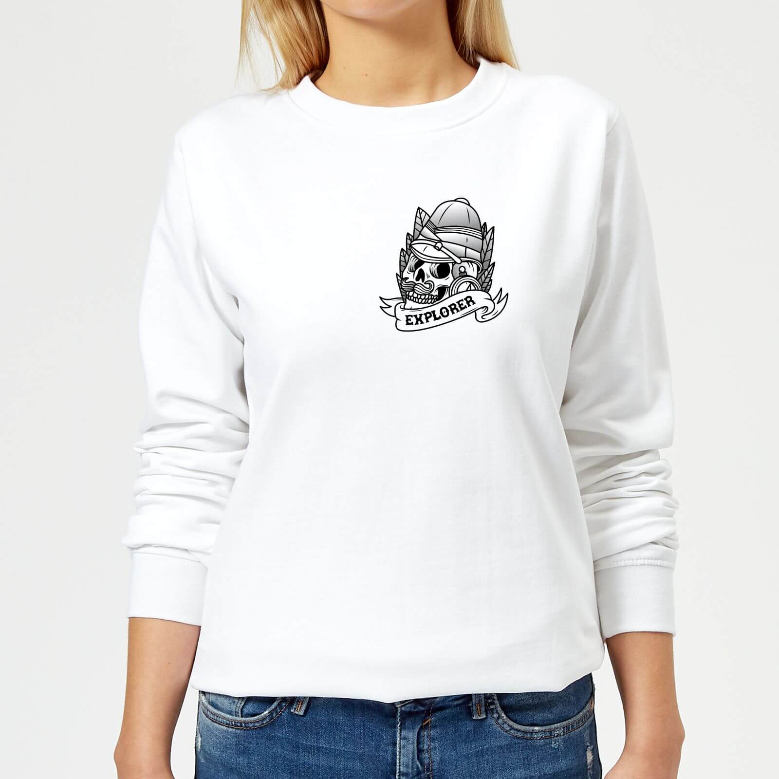 Explorer Skull Pocket Print Women's Sweatshirt - White - XS - White