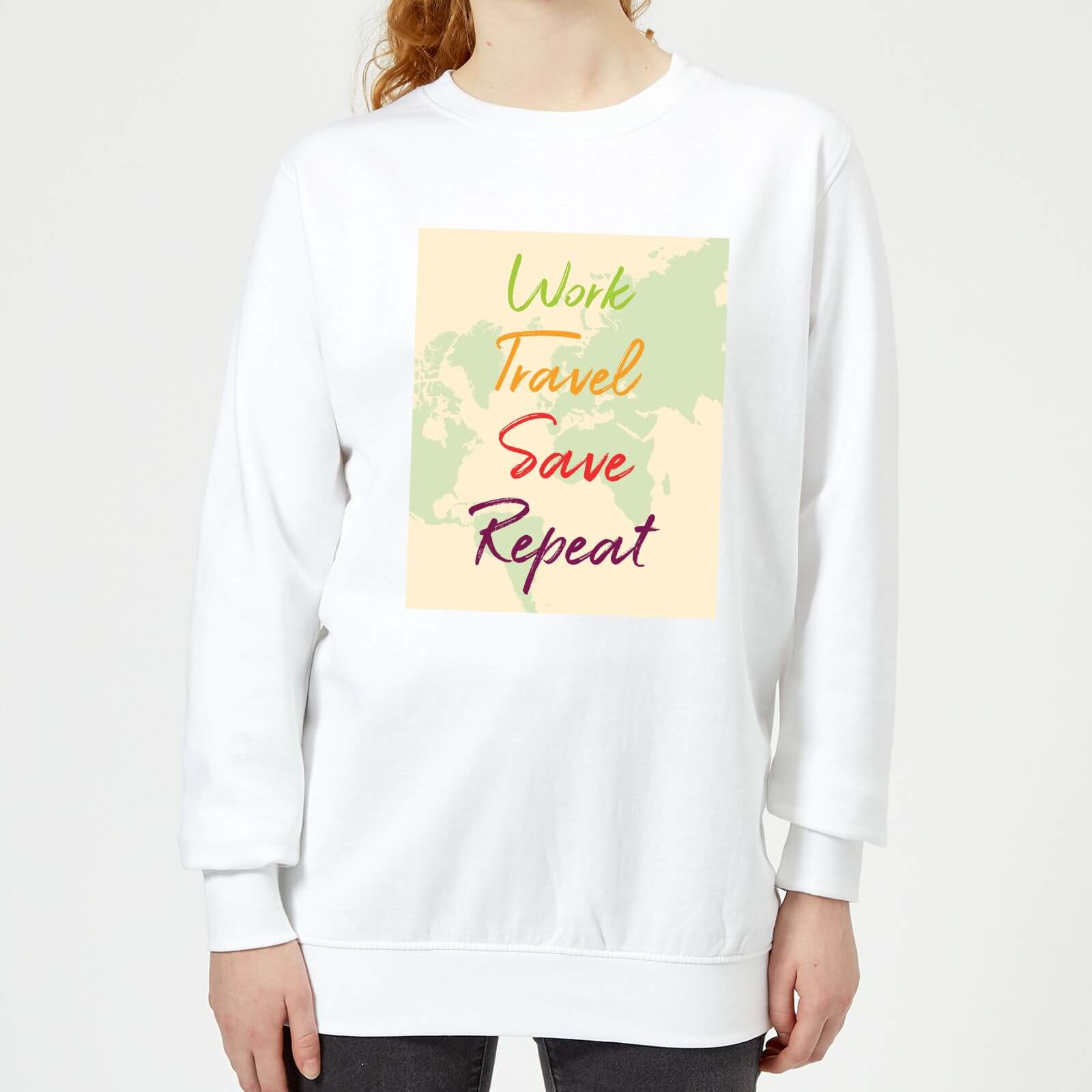 Work Travel Save Repeat Map Background Women's Sweatshirt - White - XS - White