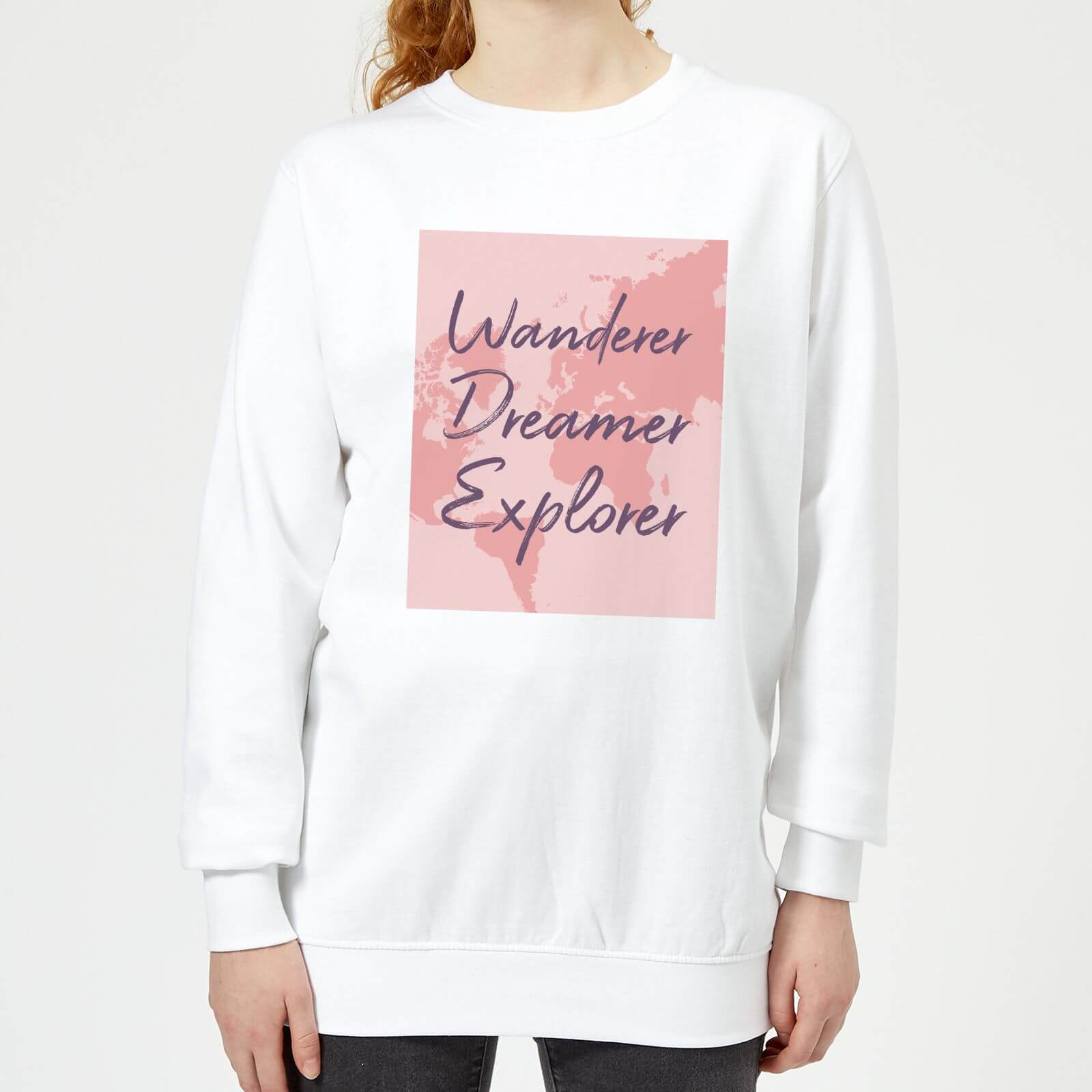 Wander Dreamer Explorer With Map Background Women's Sweatshirt - White - M - White