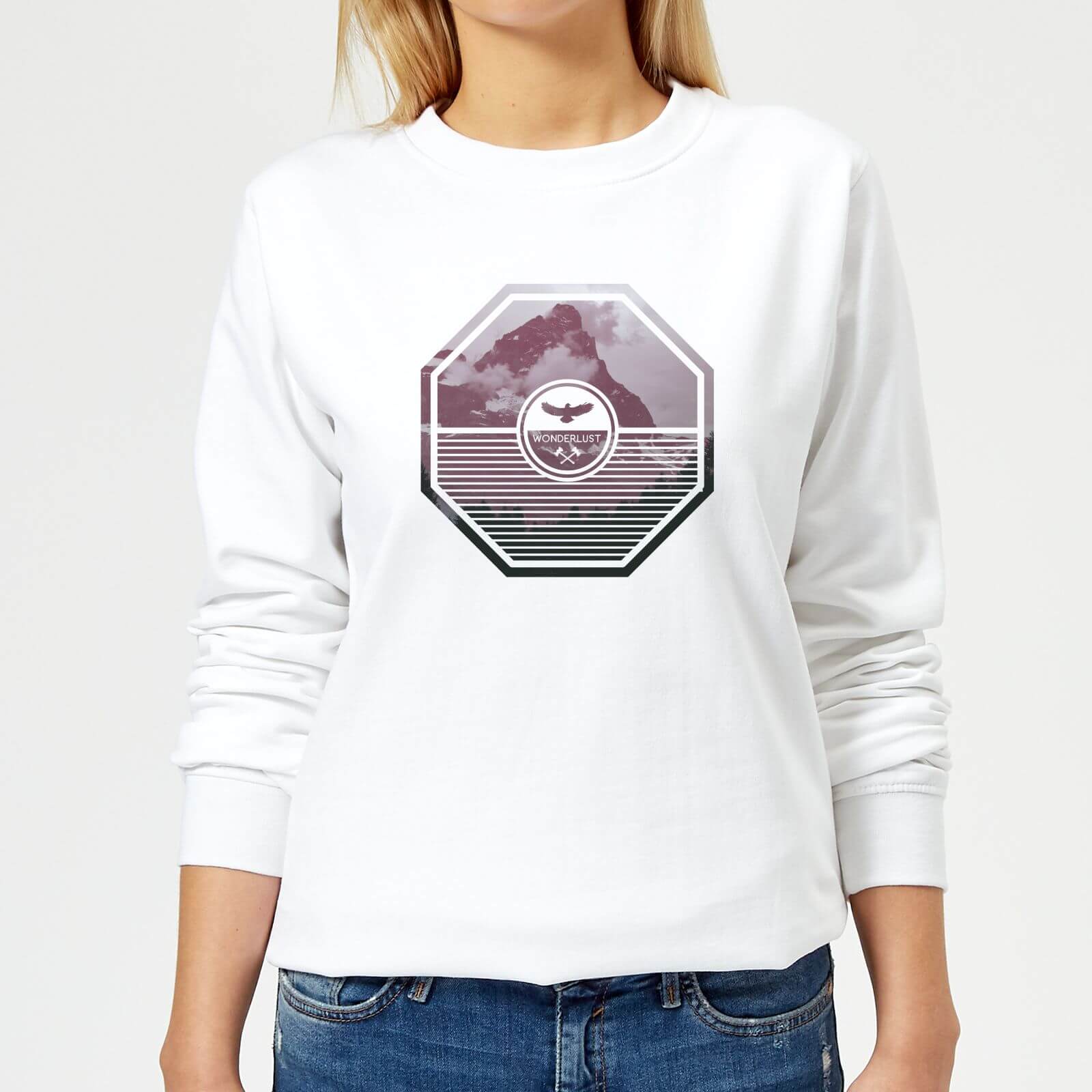 Octagon Mountain Photo Graphic Women's Sweatshirt - White - S - White