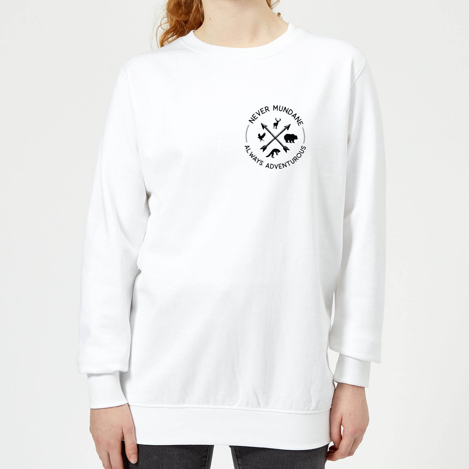 Never Mundane Always Adventurous Pocket Print Women's Sweatshirt - White - S - White