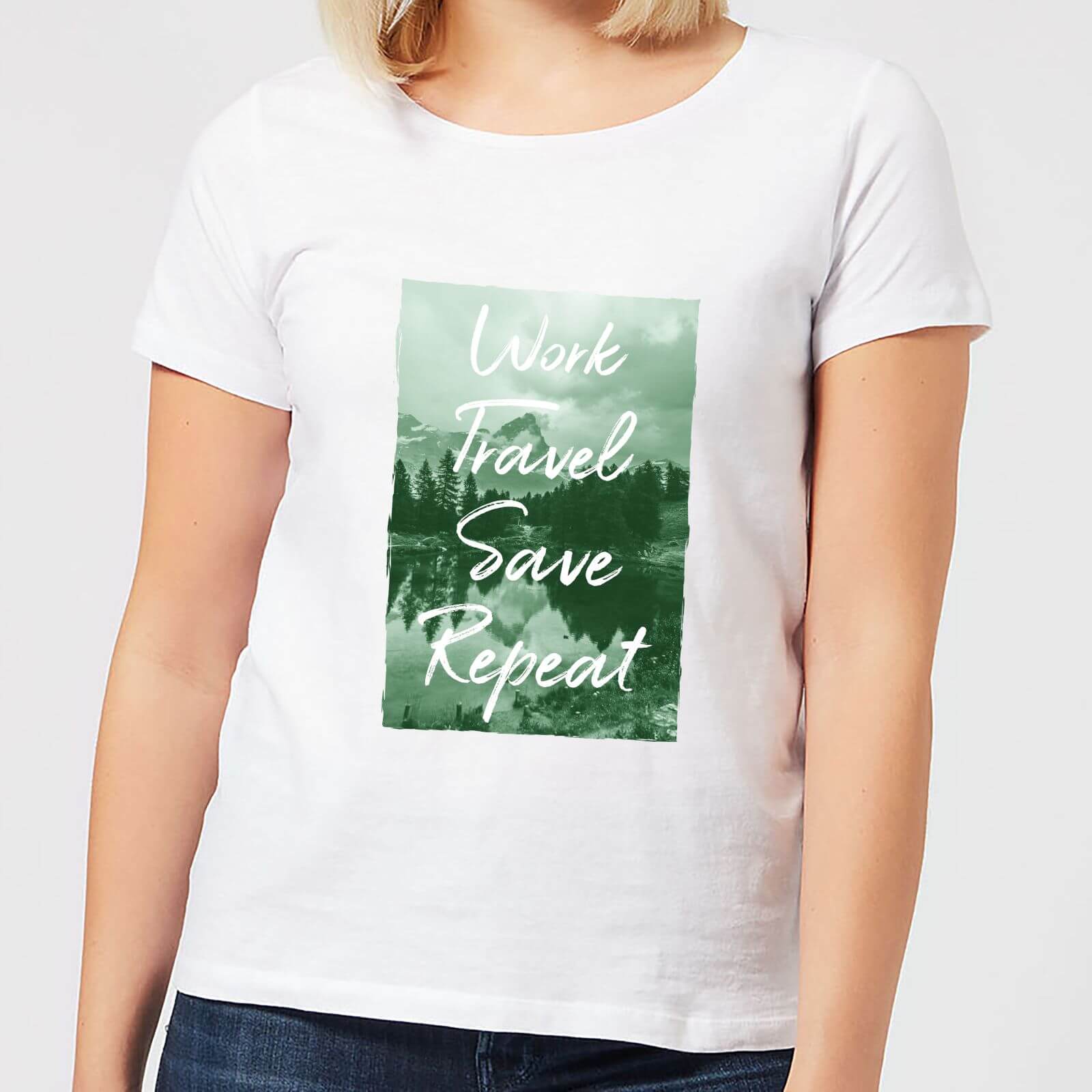 Work Travel Save Repeat Forest Photo Women's T-Shirt - White - S - White