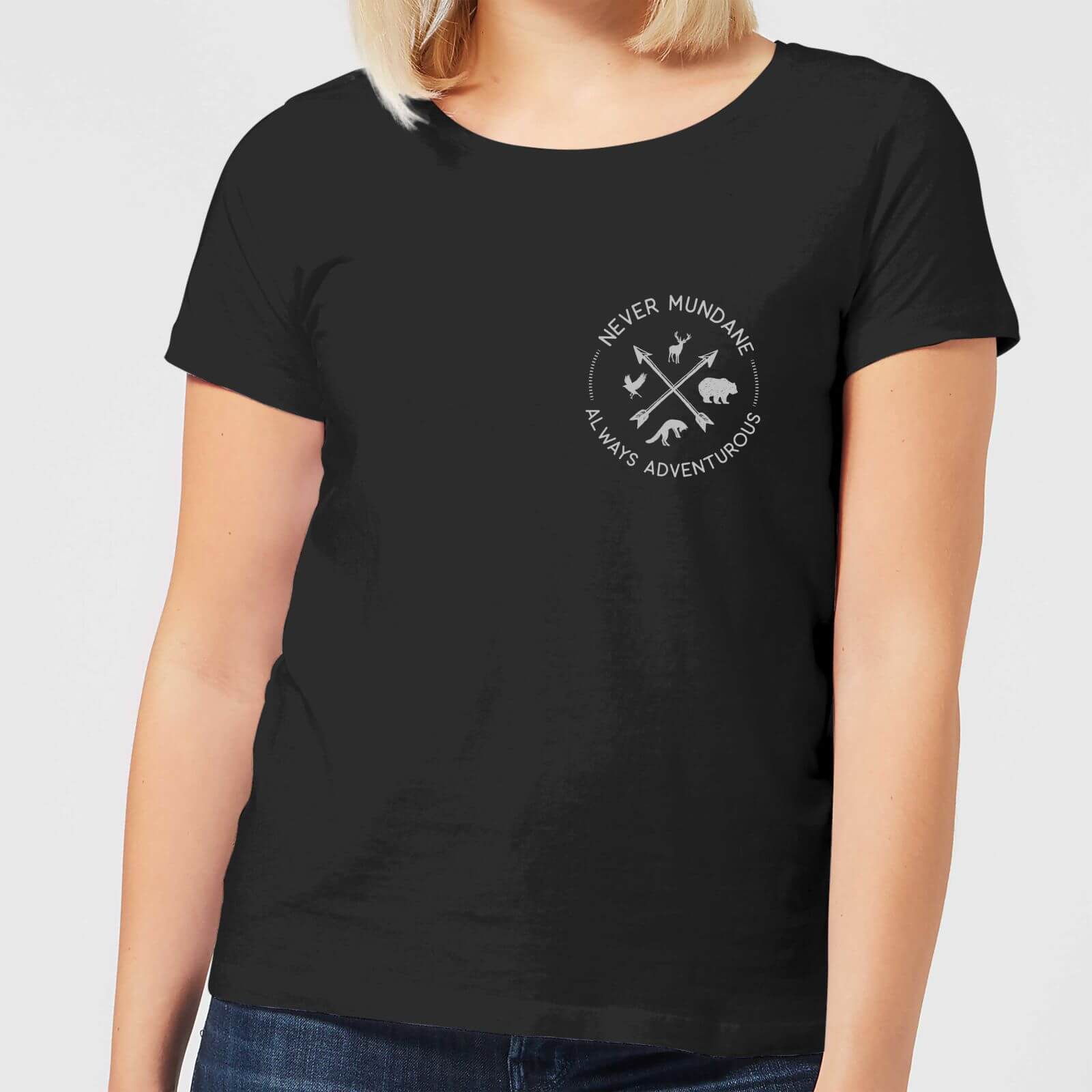 Never Mundane Pocket Print Women's T-Shirt - Black - S - Black