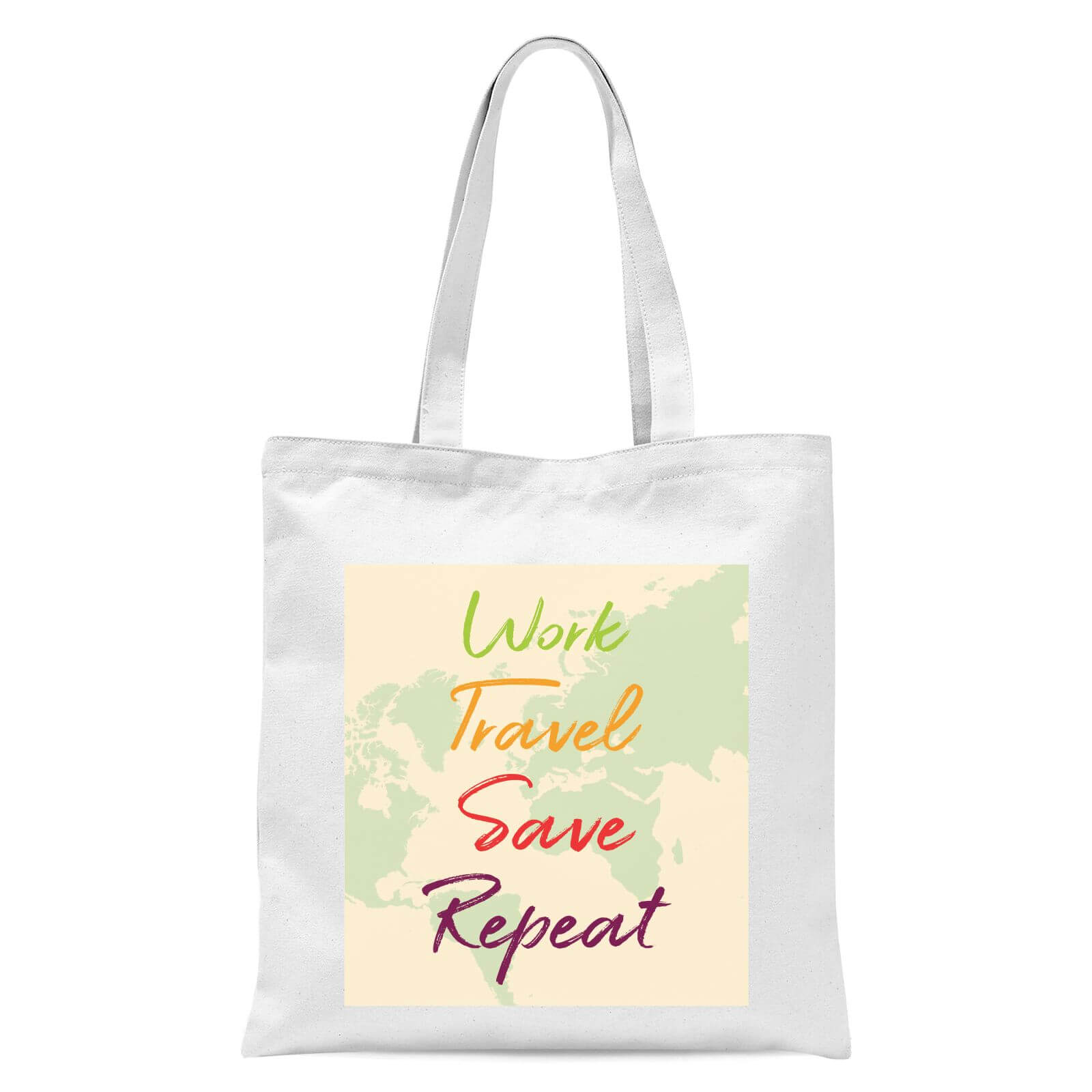 Work Travel Save Repeat Map Background Tote Bag - White