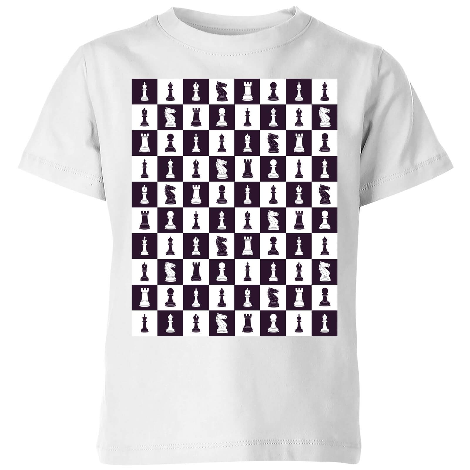 Chess Board Repeat Pattern Monochrome Kids' T-Shirt - White - 3-4 Years - White