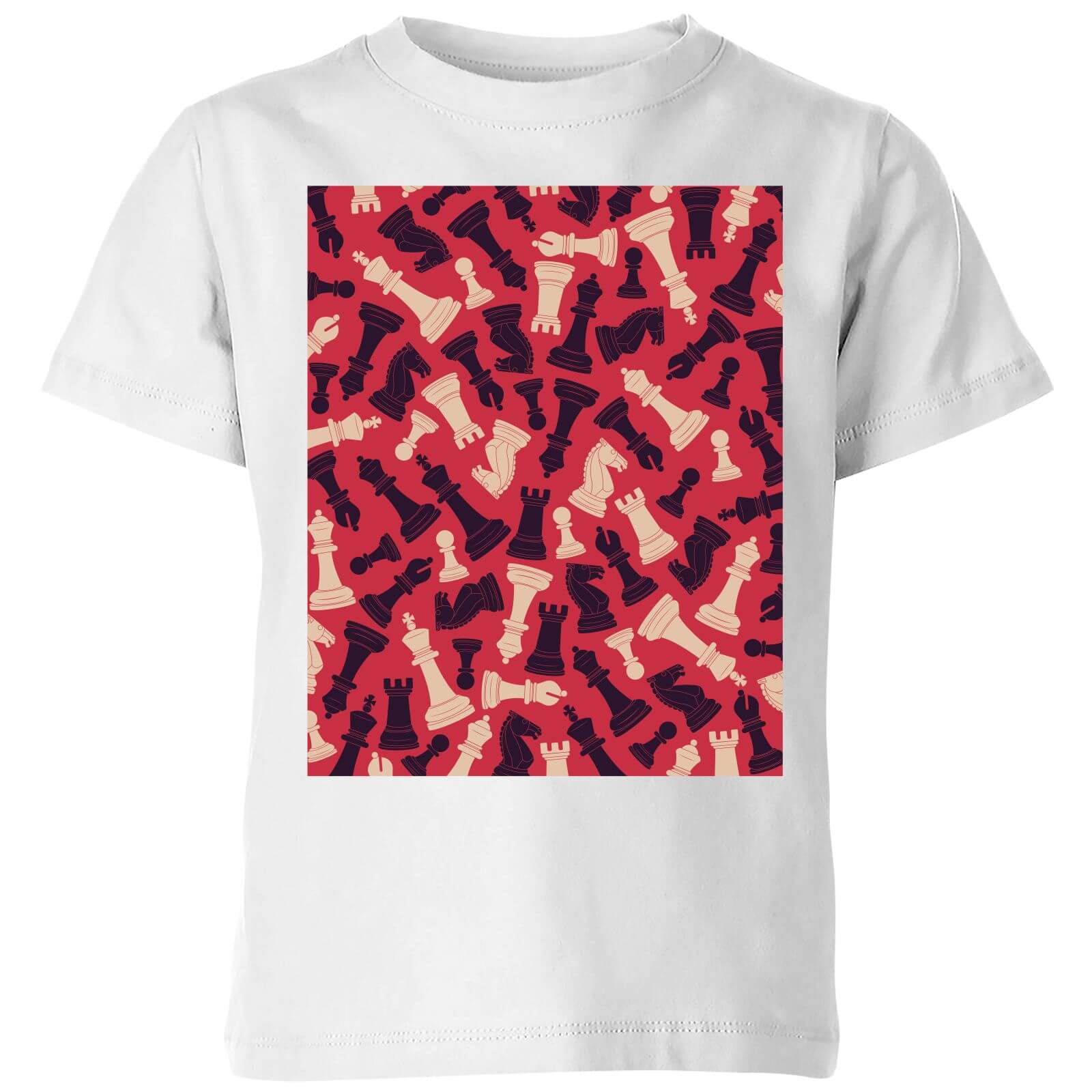 Chess Piece Pattern Kids' T-Shirt - White - 11-12 Years - White