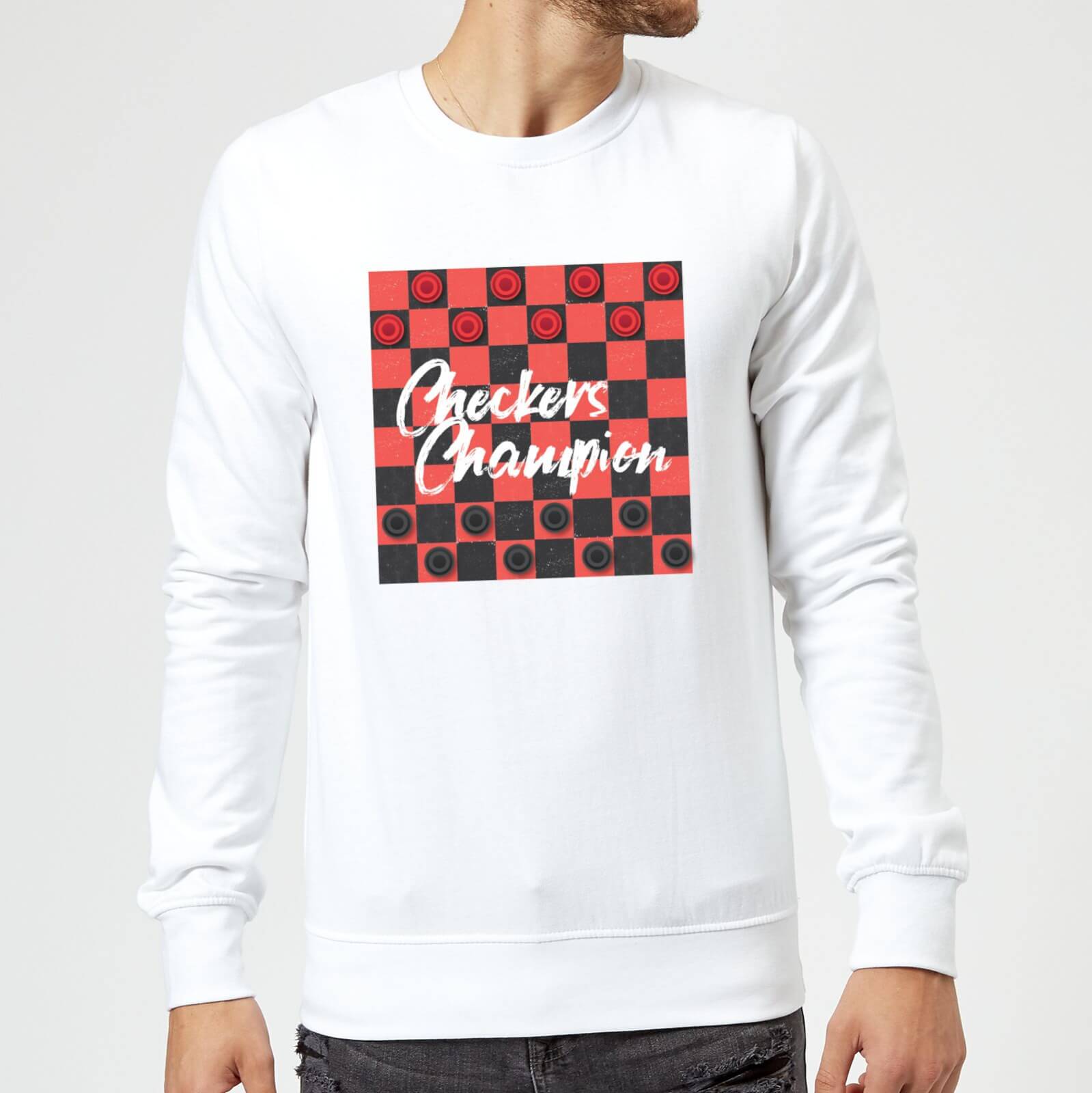 Checkers Board With Text Sweatshirt - White - M - White