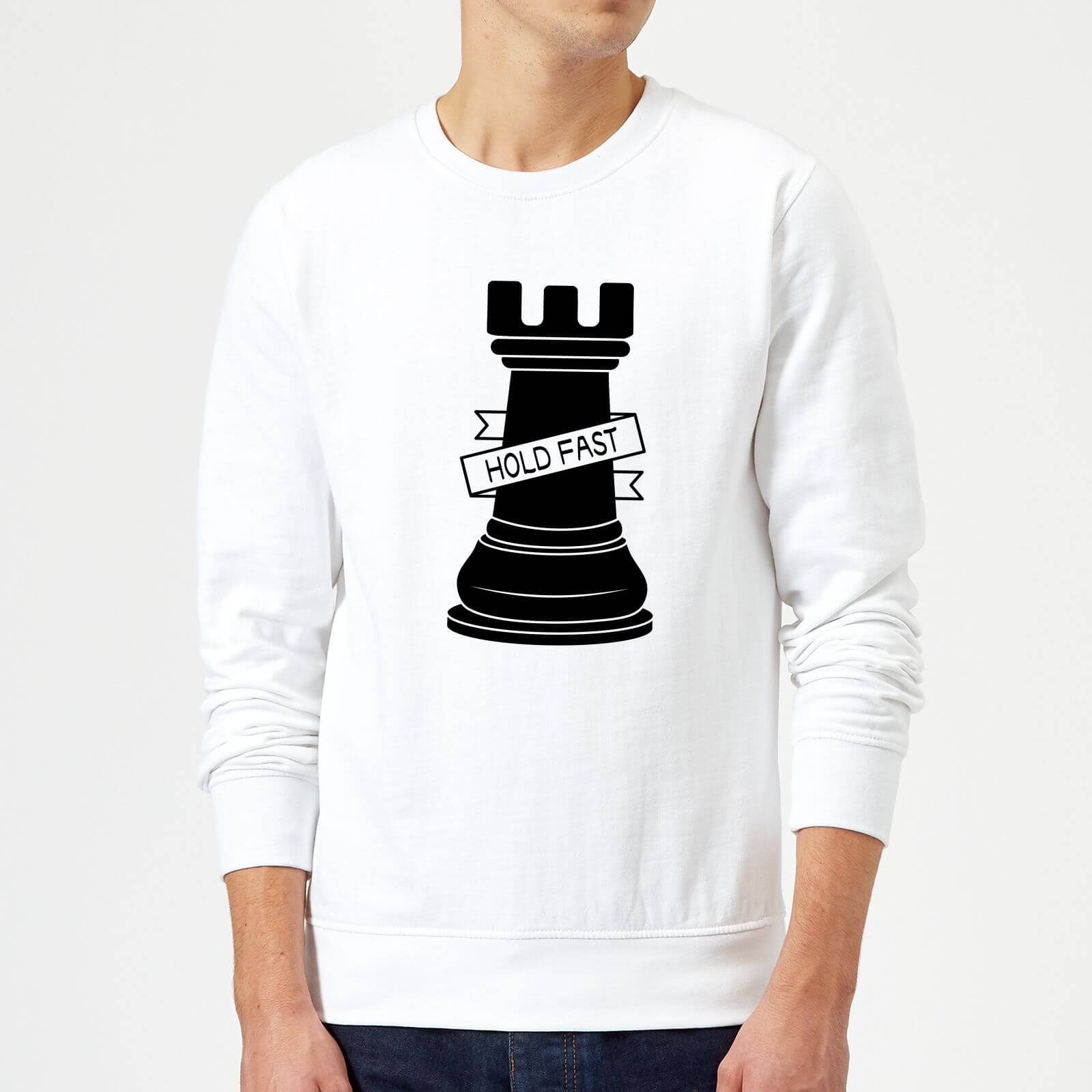 Rook Chess Piece Hold Fast Sweatshirt - White - S - White