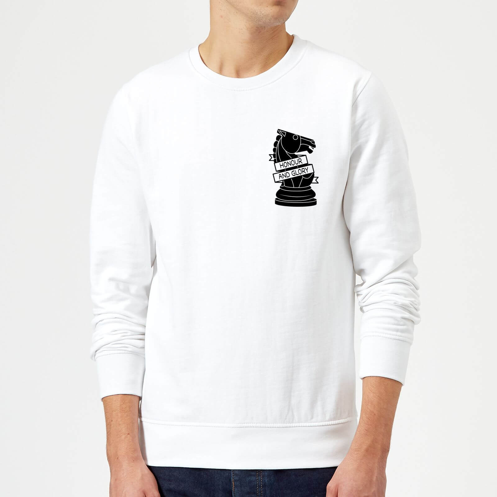 Knight Chess Piece Honour And Glory Pocket Print Sweatshirt - White - M - White