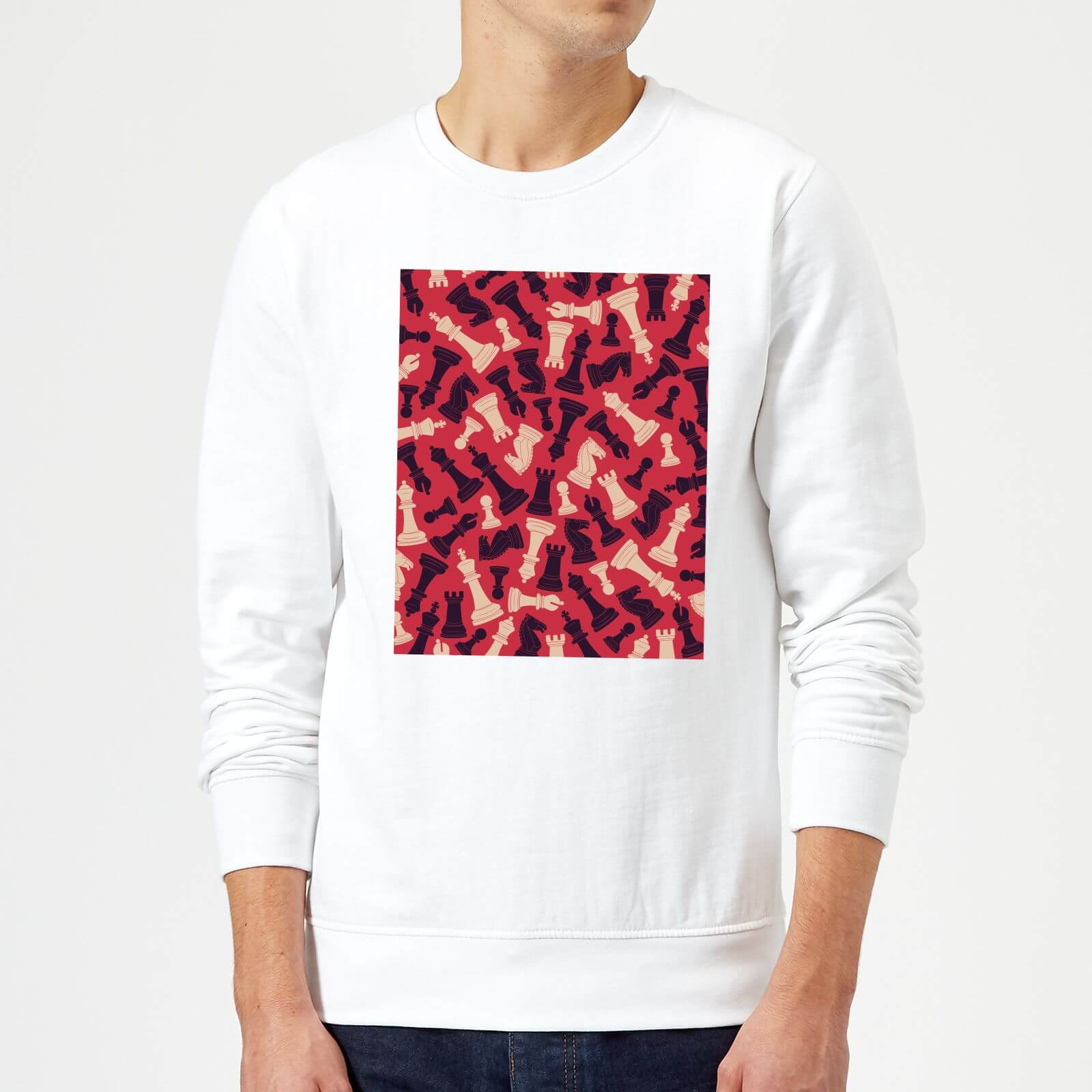 Chess Piece Pattern Sweatshirt - White - S - White