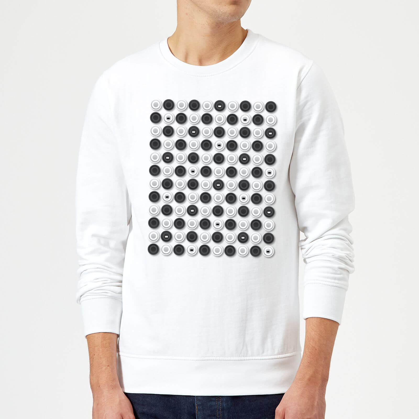 Monochrome Checkers Pattern Sweatshirt - White - S - White