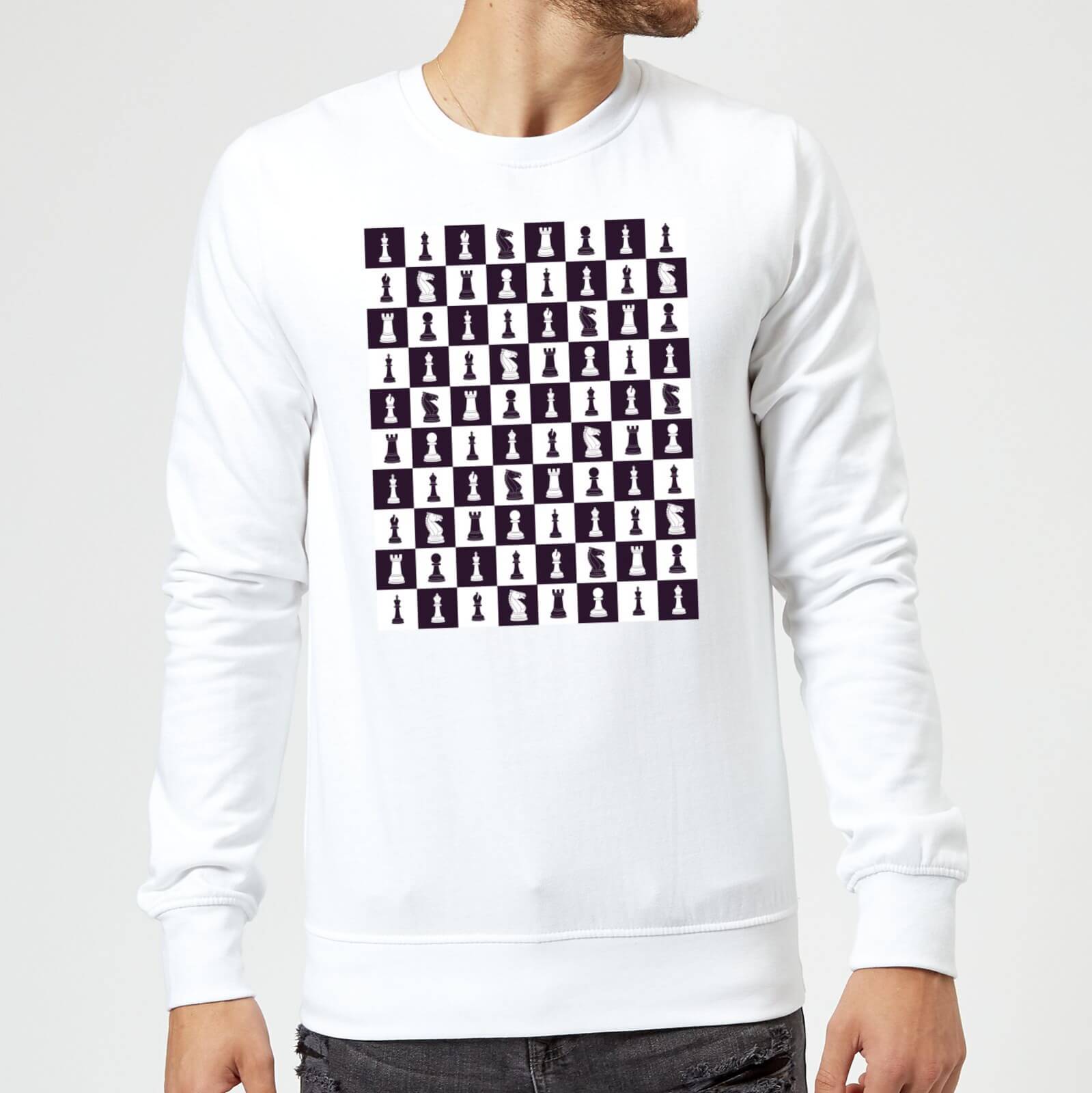 Chess Board Repeat Pattern Monochrome Sweatshirt - White - S - White
