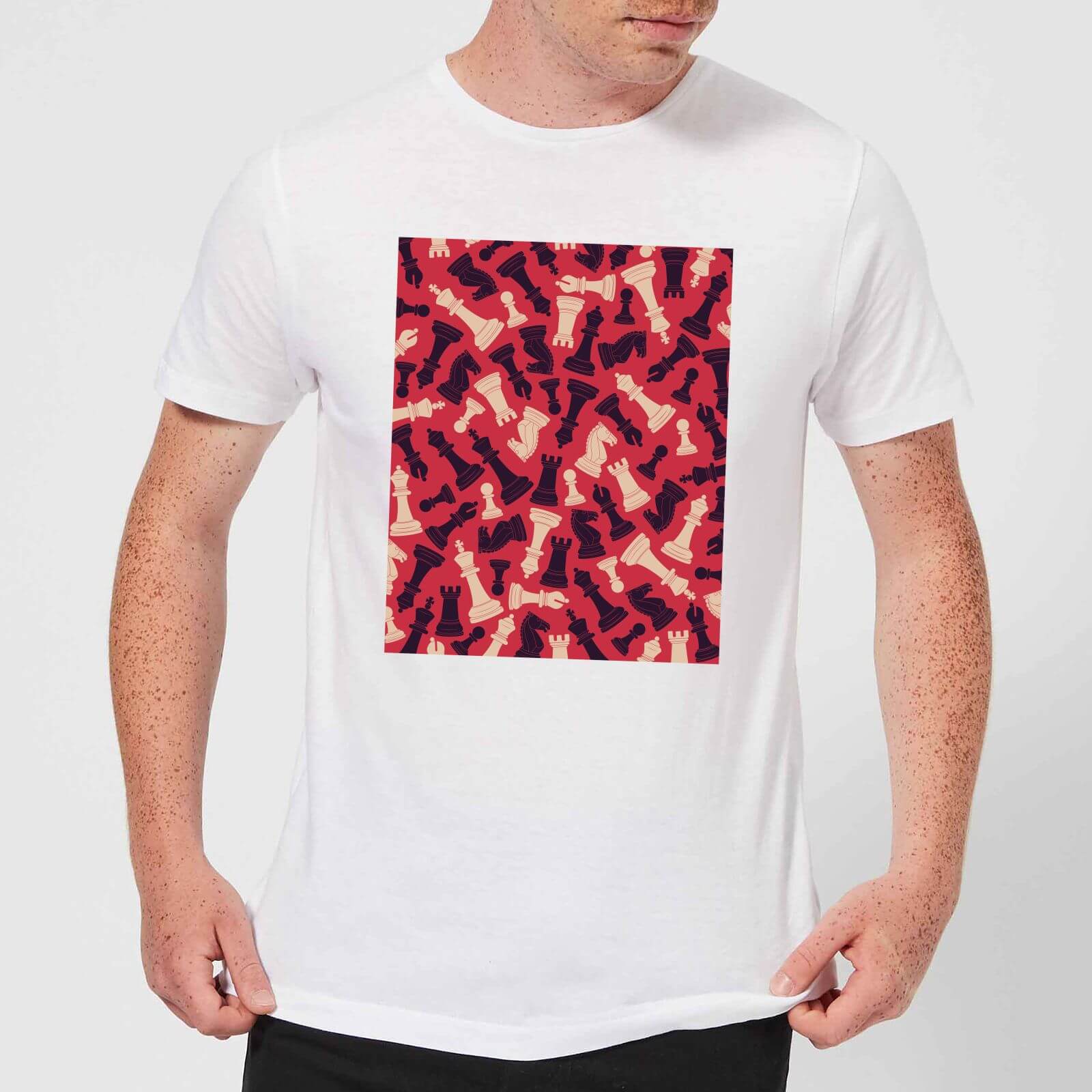 Chess Piece Pattern Men's T-Shirt - White - L - White