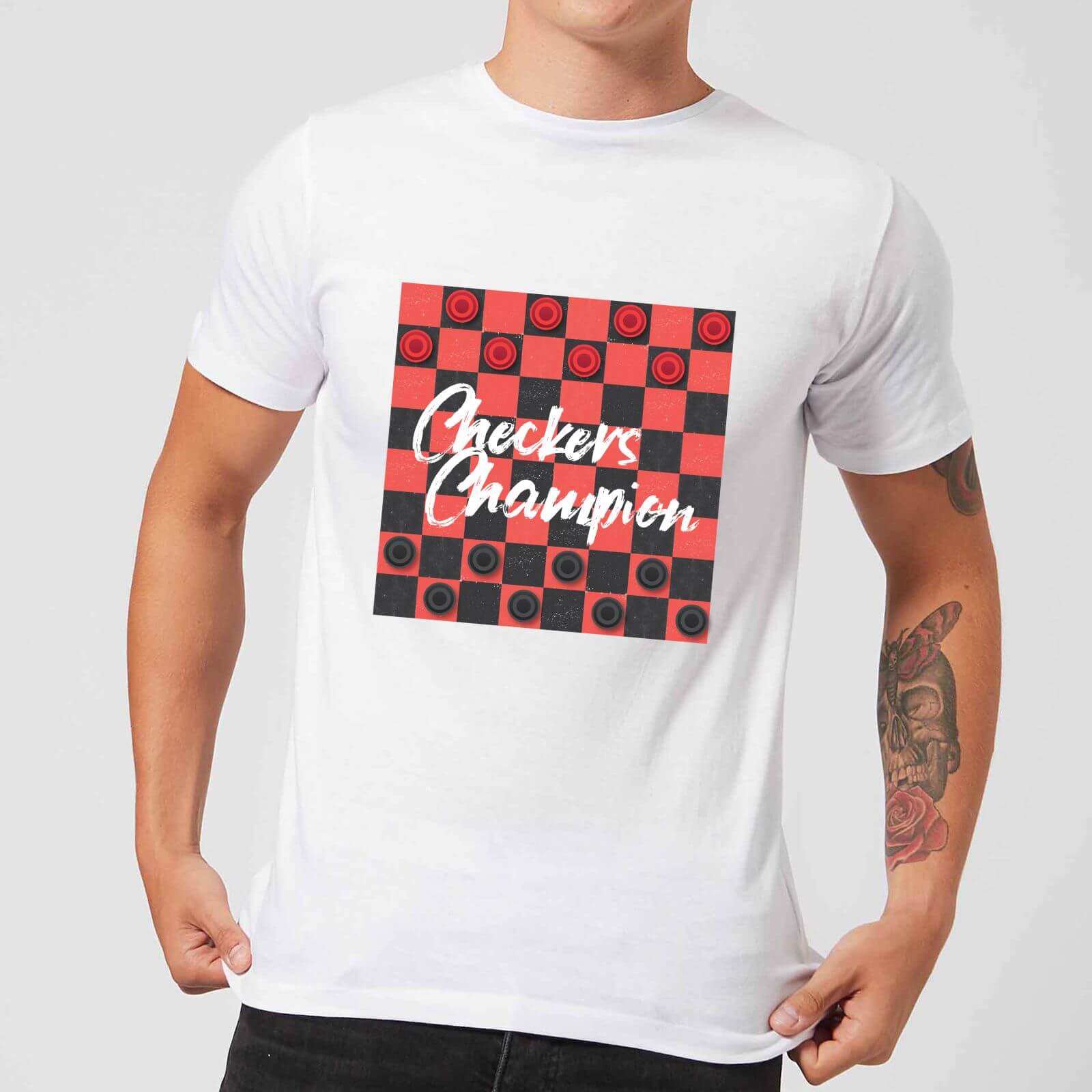 Checkers Board With Text Men's T-Shirt - White - L - White