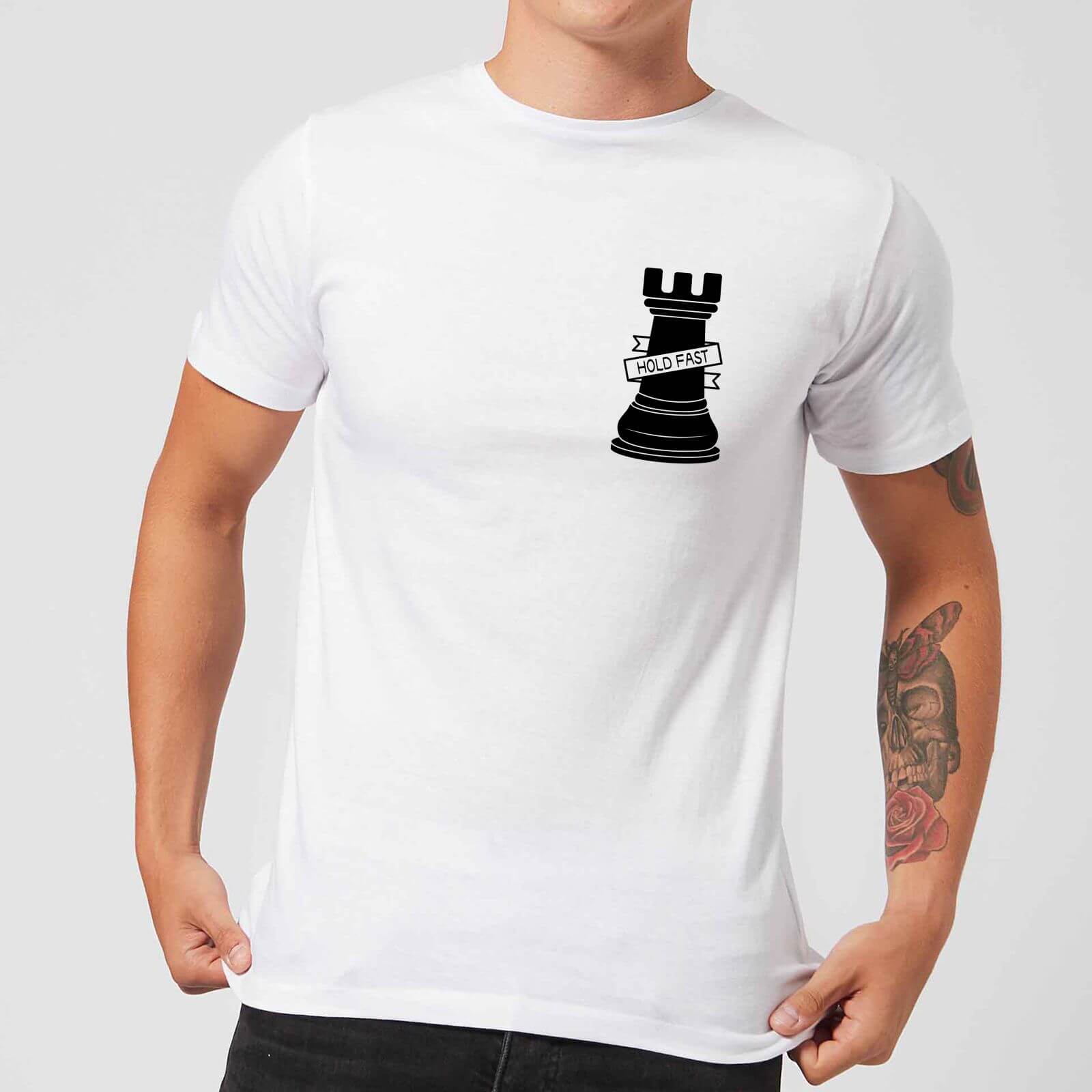 Rook Chess Piece Hold Fast Pocket Print Men's T-Shirt - White - S - White