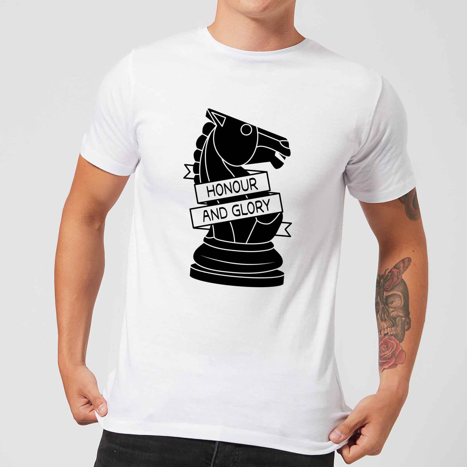 Knight Chess Piece Honour And Glory Men's T-Shirt - White - 5XL - White