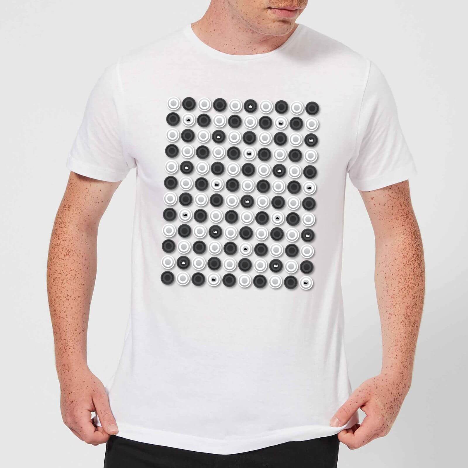 Monochrome Checkers Pattern Men's T-Shirt - White - S - White