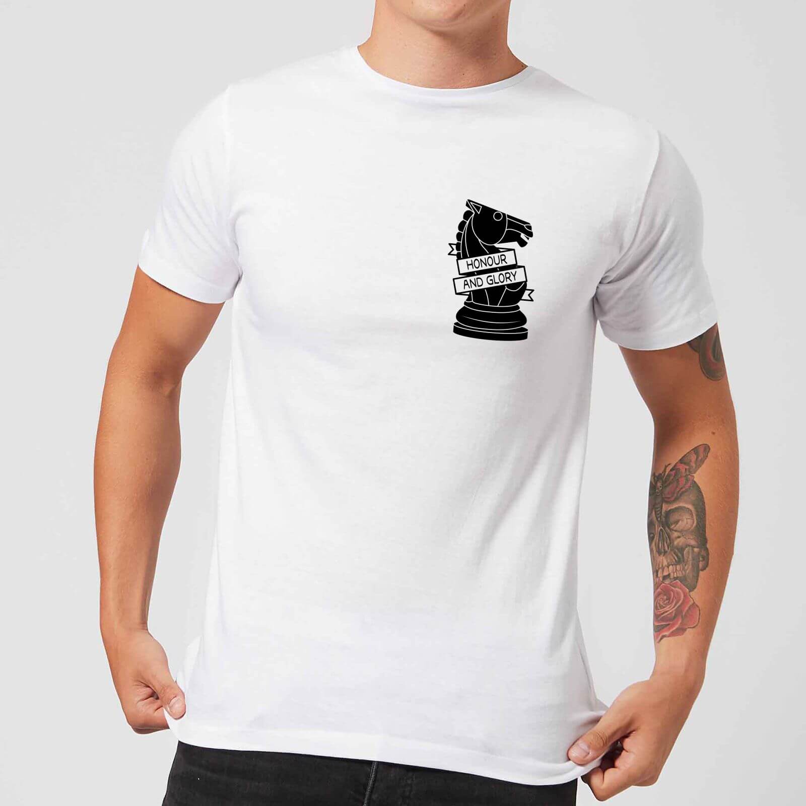 Knight Chess Piece Honour And Glory Pocket Print Men's T-Shirt - White - L - White