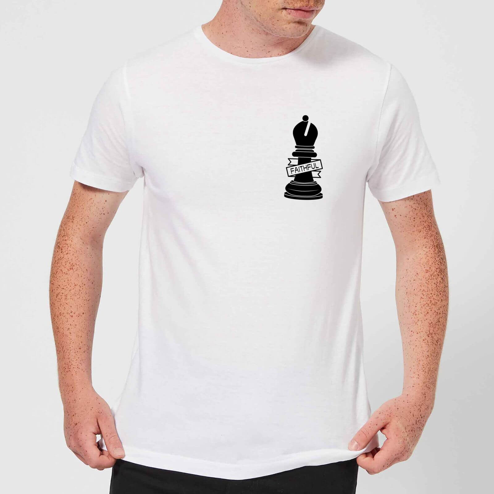Bishop Chess Piece Faithful Pocket Print Men's T-Shirt - White - S - White