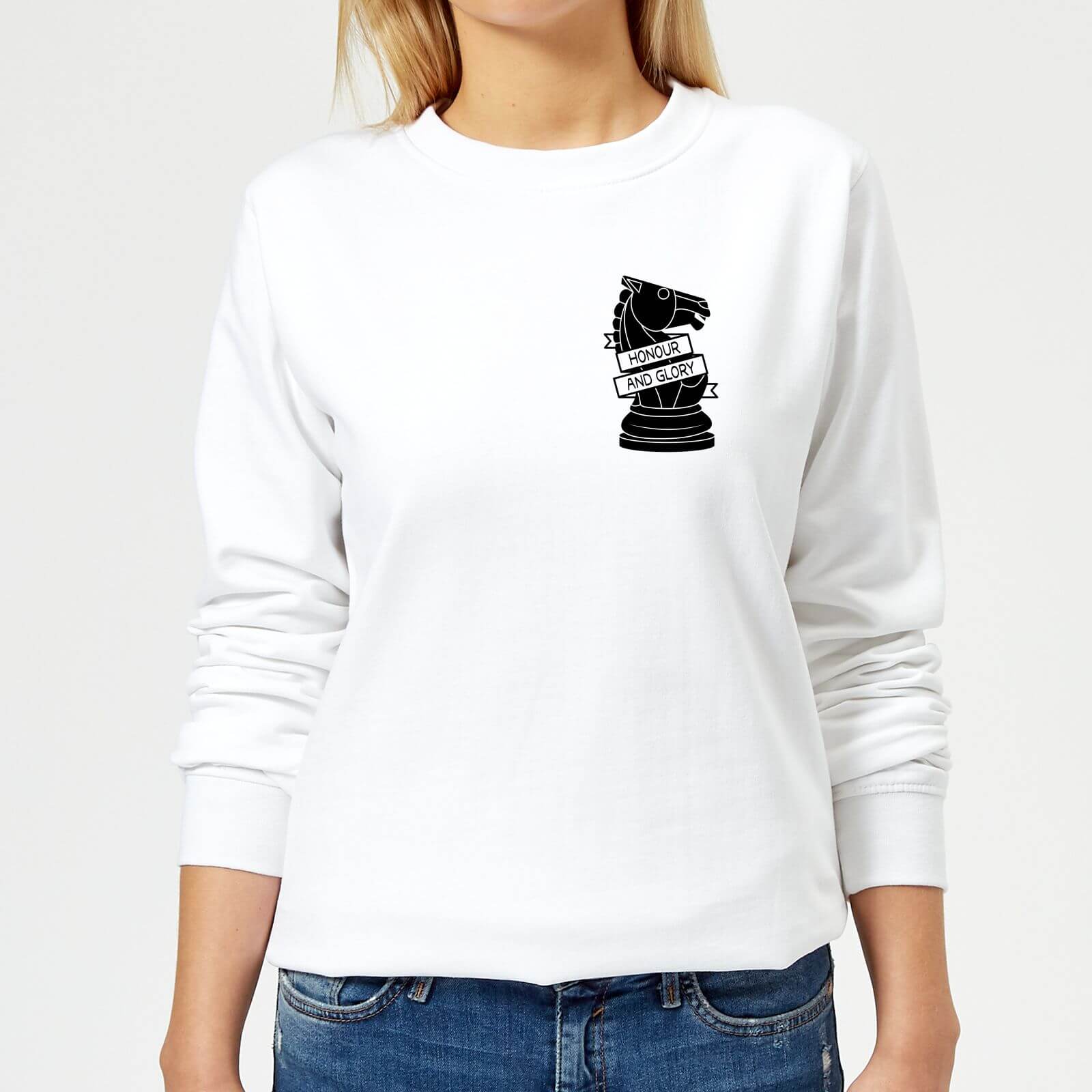 Knight Chess Piece Honour And Glory Pocket Print Women's Sweatshirt - White - XS - White