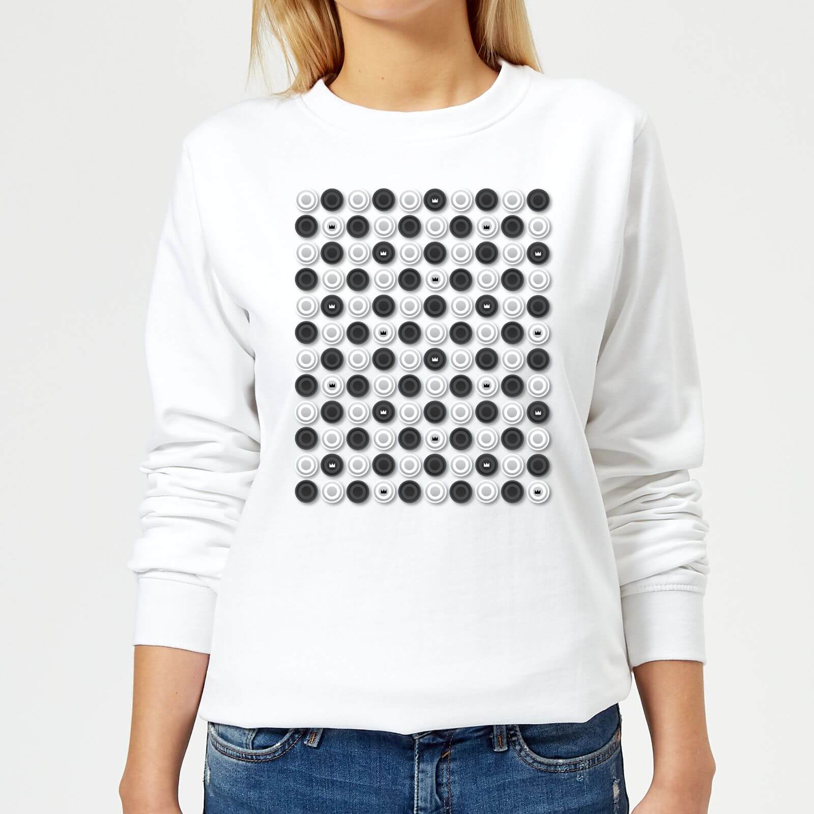 Monochrome Checkers Pattern Women's Sweatshirt - White - XS - White