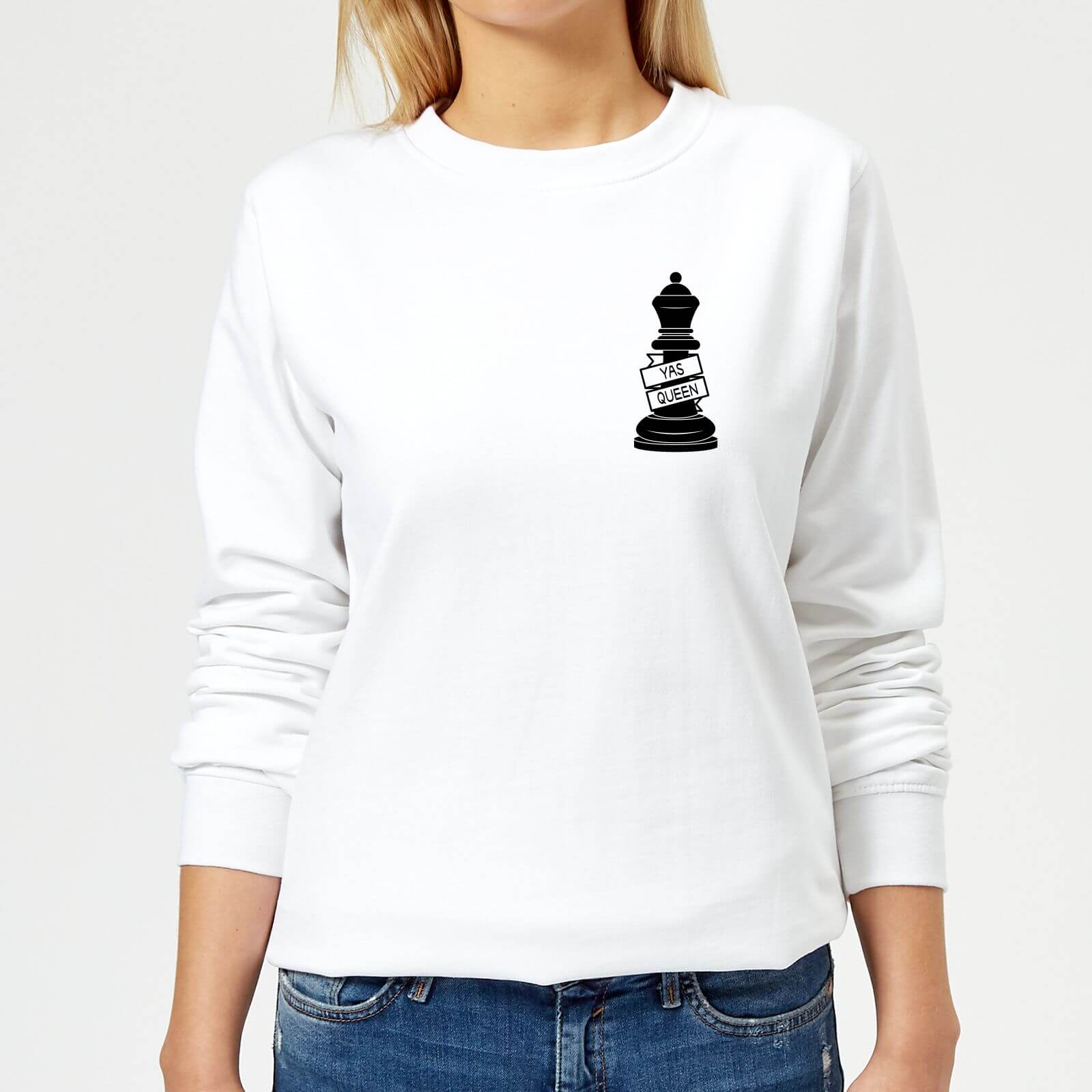 Queen Chess Piece Yas Queen Pocket Print Women's Sweatshirt - White - XS - White