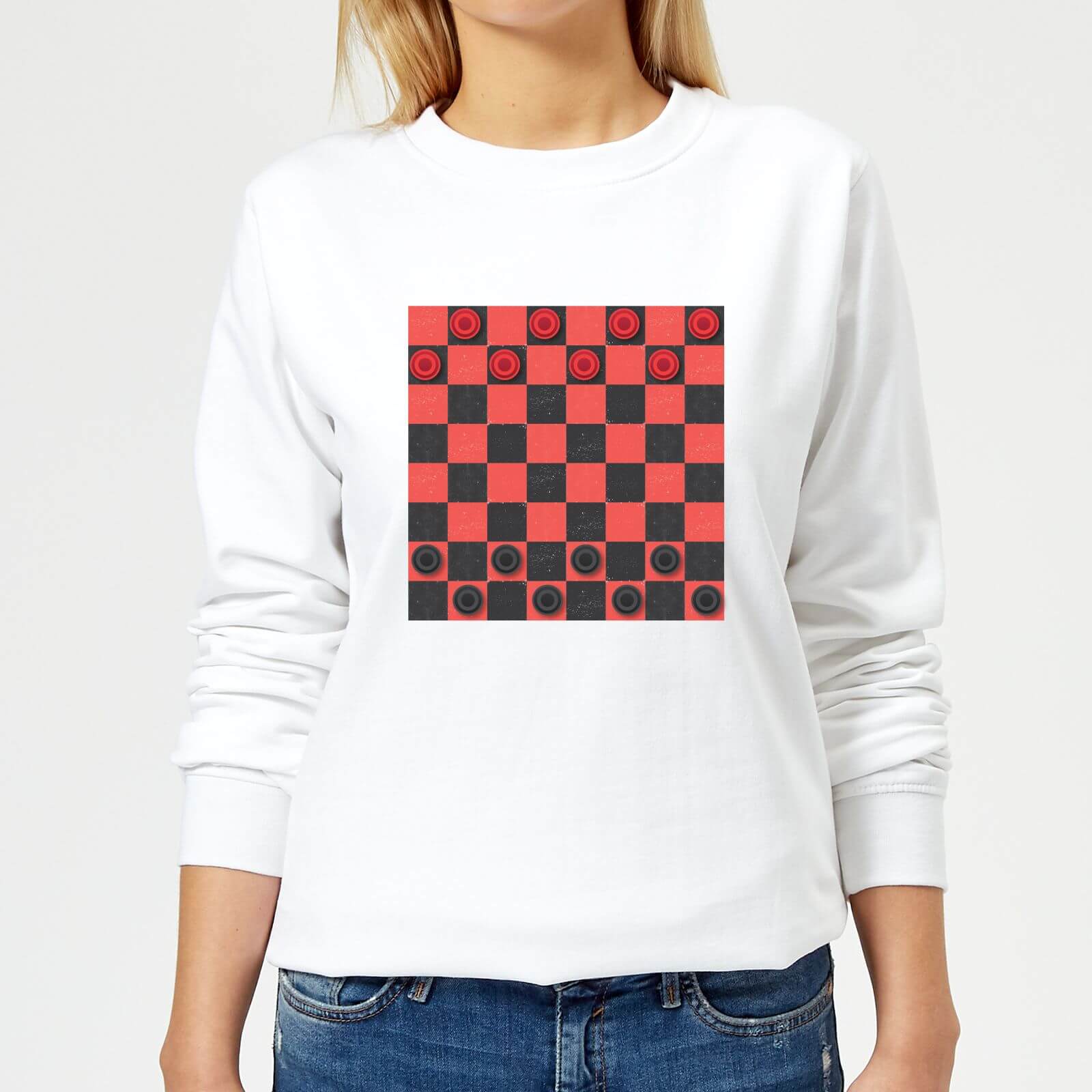Red Checkers Board Women's Sweatshirt - White - XS - White