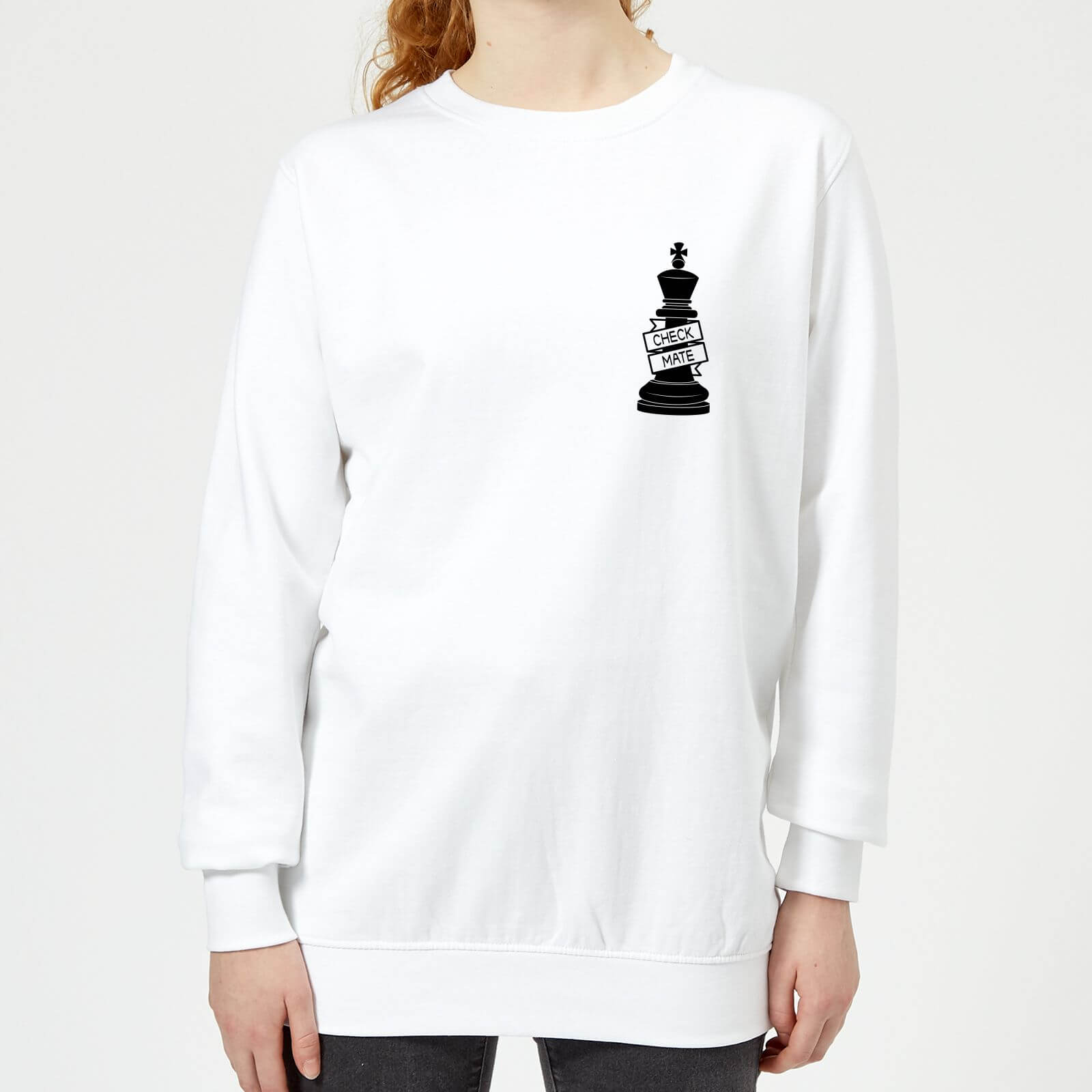 King Chess Piece Check Mate Pocket Print Women's Sweatshirt - White - XS - White