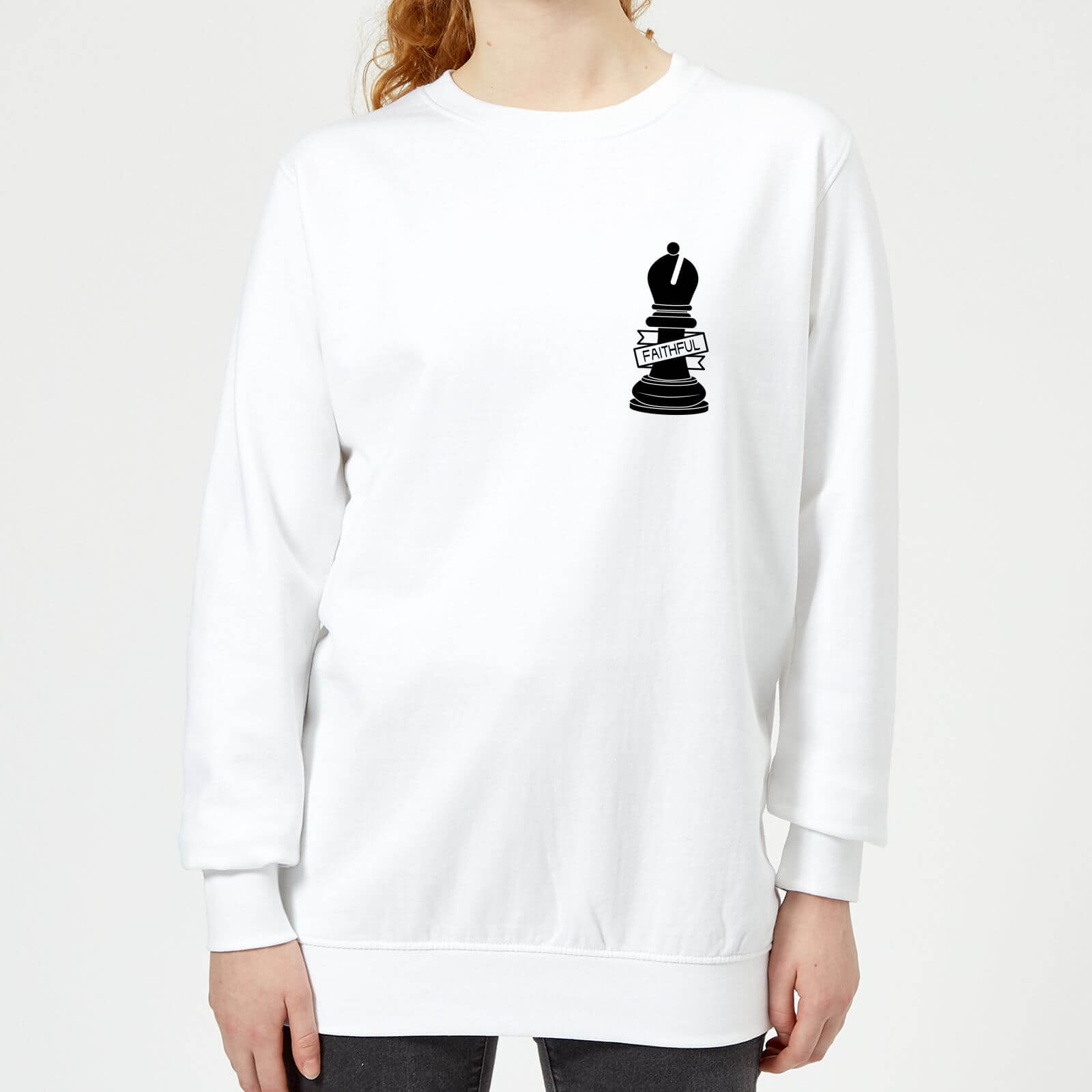 Bishop Chess Piece Faithful Pocket Print Women's Sweatshirt - White - XS - White