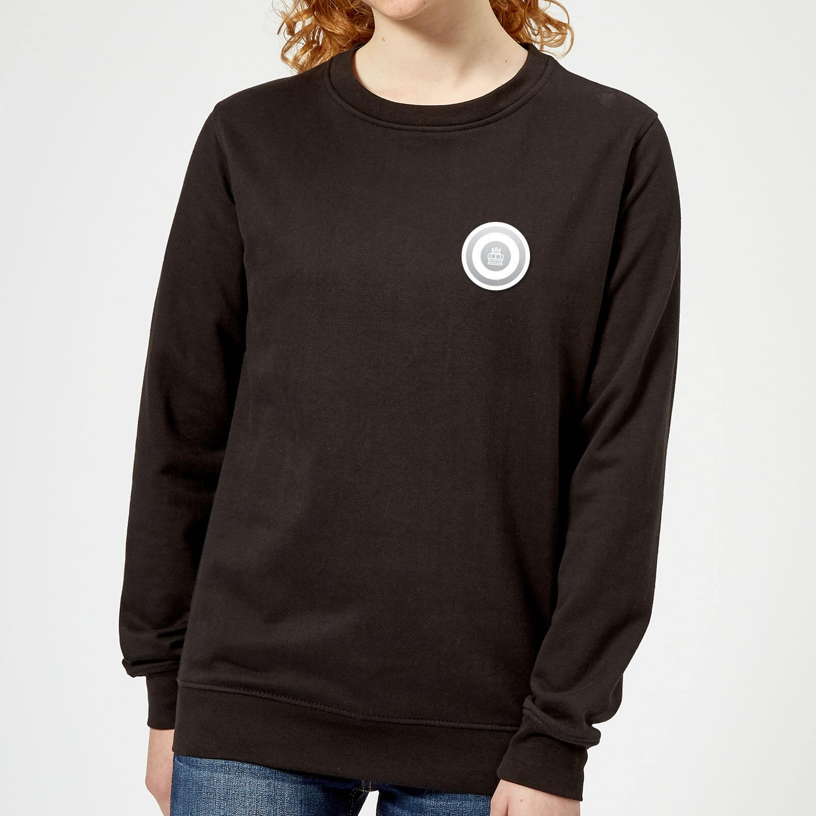 White Checker Pocket Print Women's Sweatshirt - Black - XS - Black
