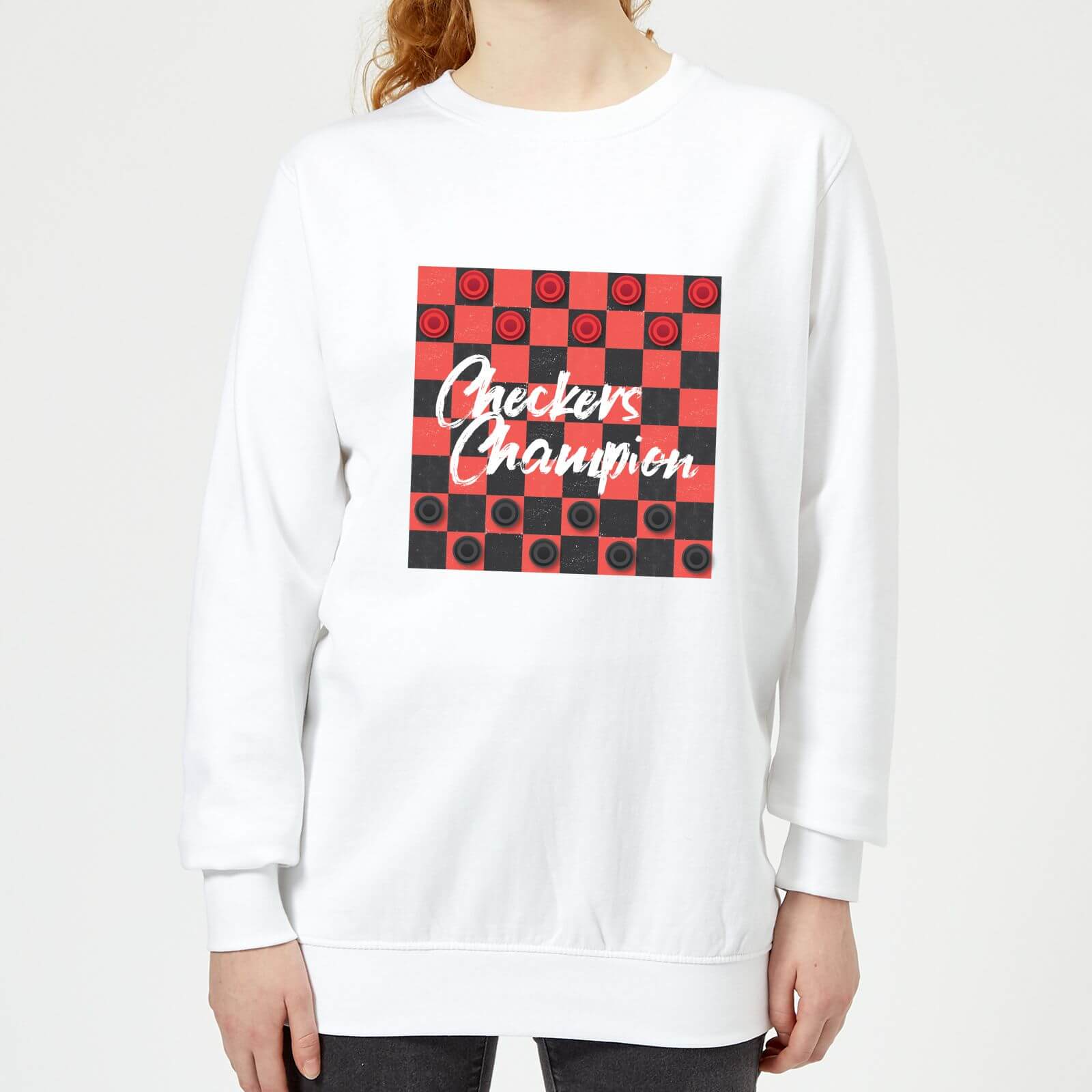 Checkers Board With Text Women's Sweatshirt - White - XS - White