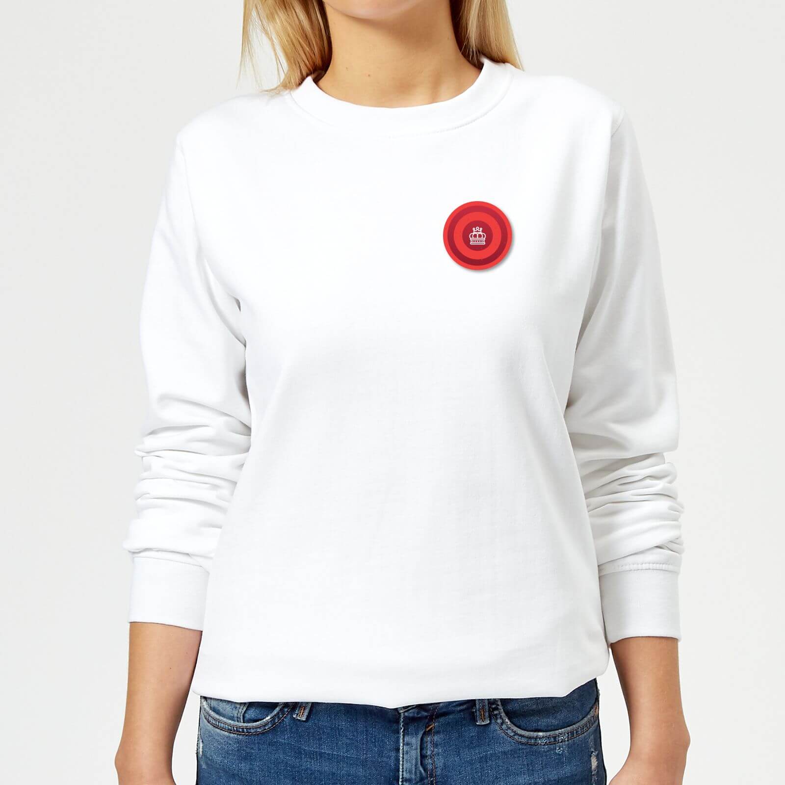 Red Checker Pocket Print Women's Sweatshirt - White - XS - White