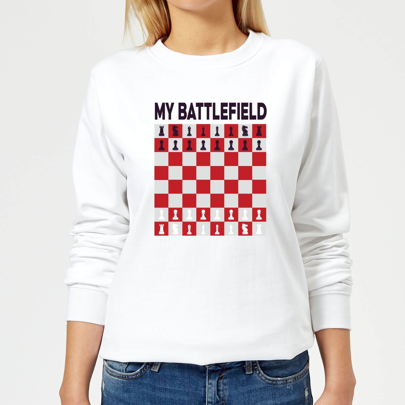 My Battlefield Chess Board Red & White Women's Sweatshirt - White - XS - White