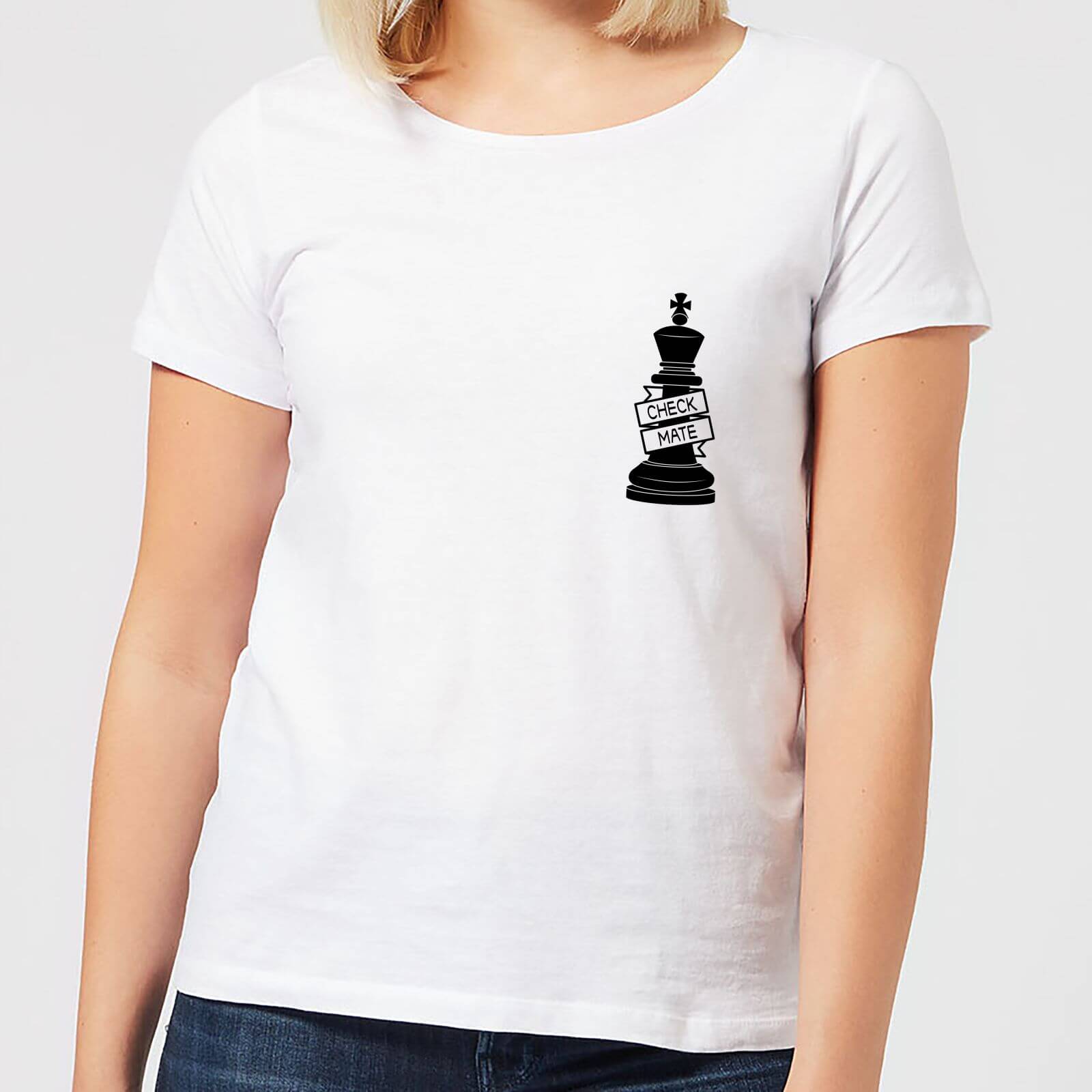 King Chess Piece Check Mate Pocket Print Women's T-Shirt - White - S - White