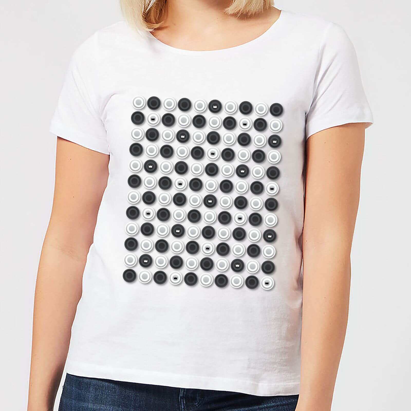 Monochrome Checkers Pattern Women's T-Shirt - White - S