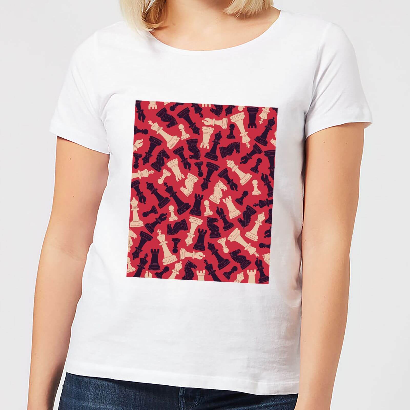 Chess Piece Pattern Women's T-Shirt - White - S - White