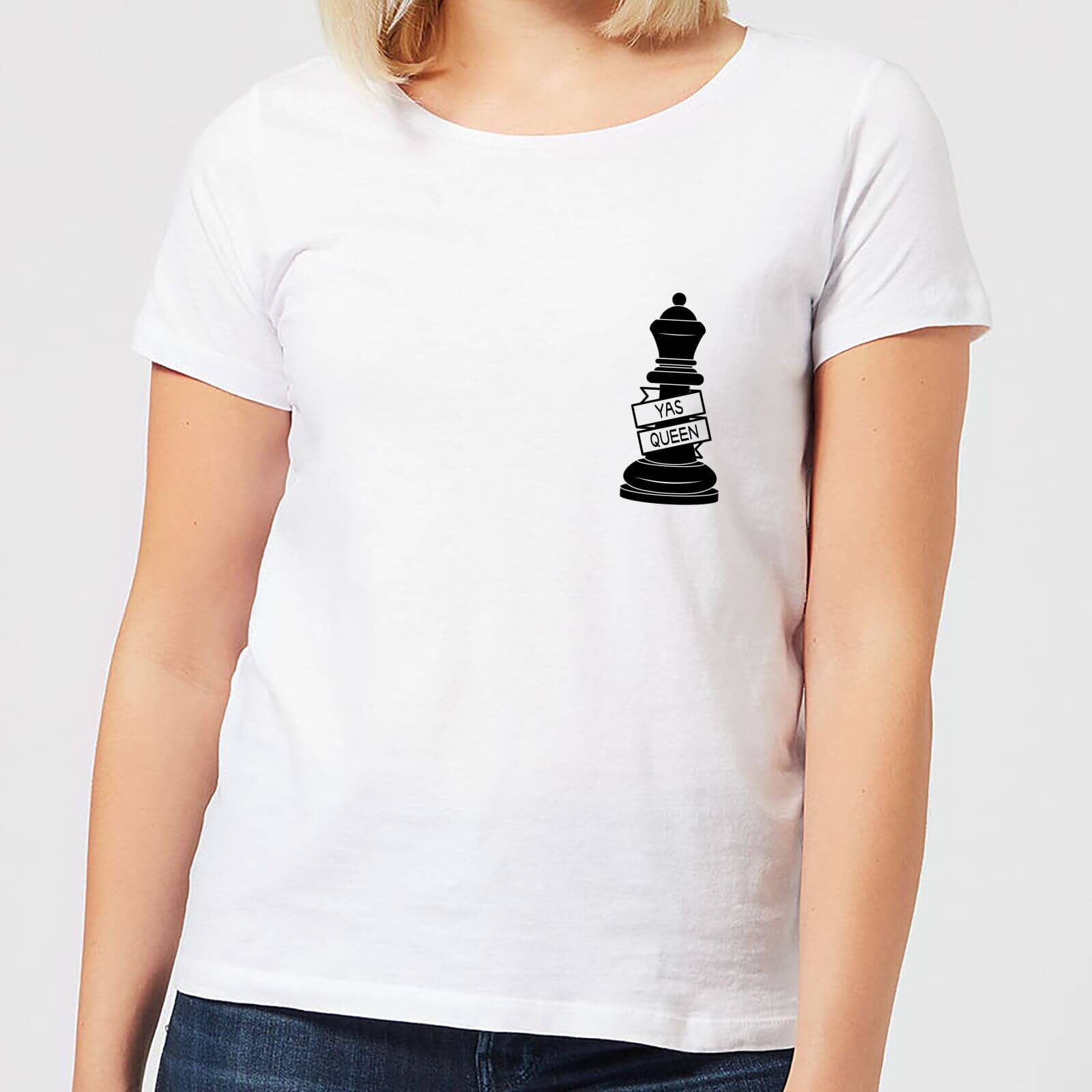 Queen Chess Piece Yas Queen Pocket Print Women's T-Shirt - White - S - White