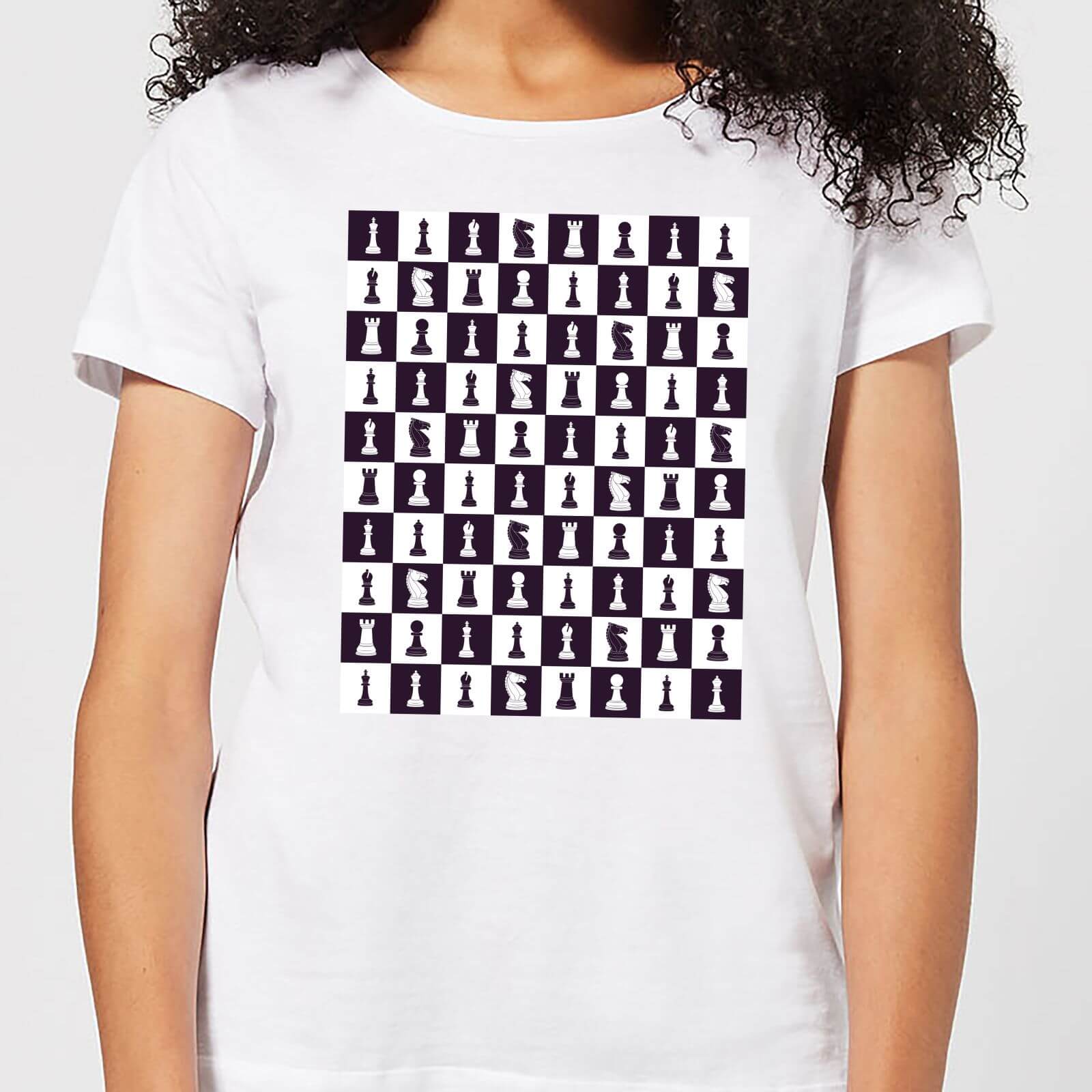 Chess Board Repeat Pattern Monochrome Women's T-Shirt - White - S - White