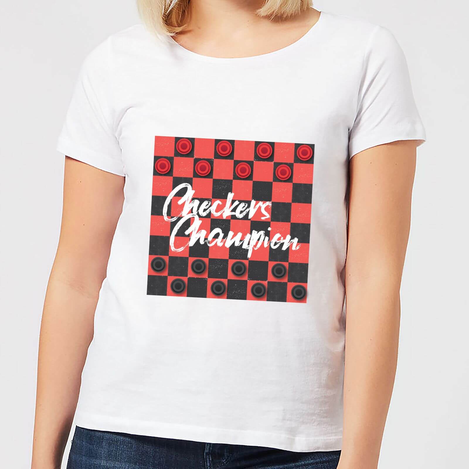 Checkers Board With Text Women's T-Shirt - White - M - White