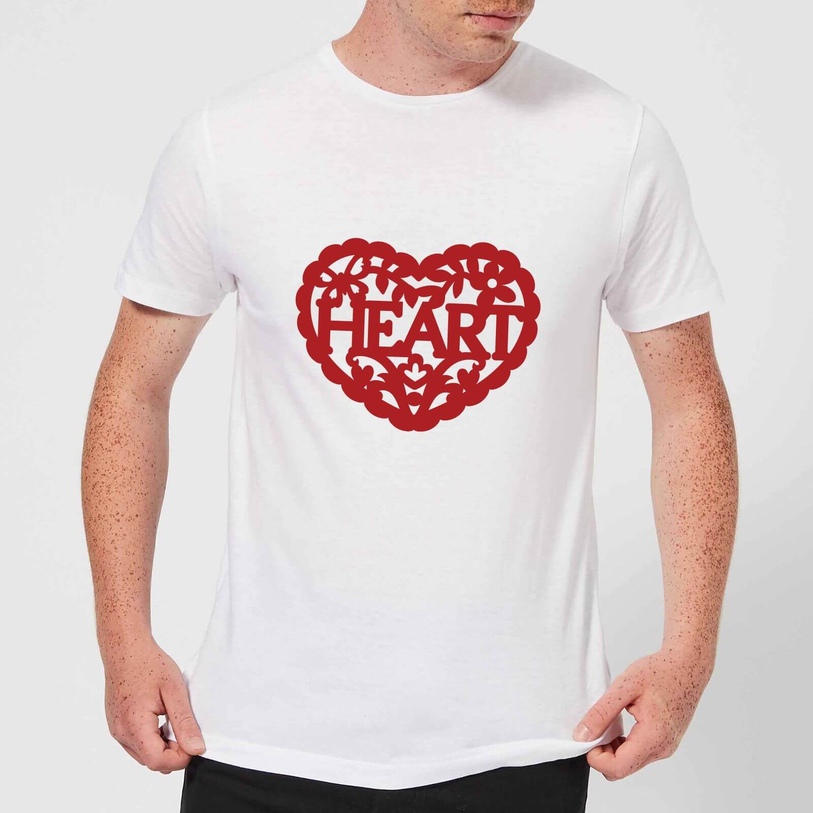 Red Cut Out Heart Text Men's T-Shirt - White - S - White