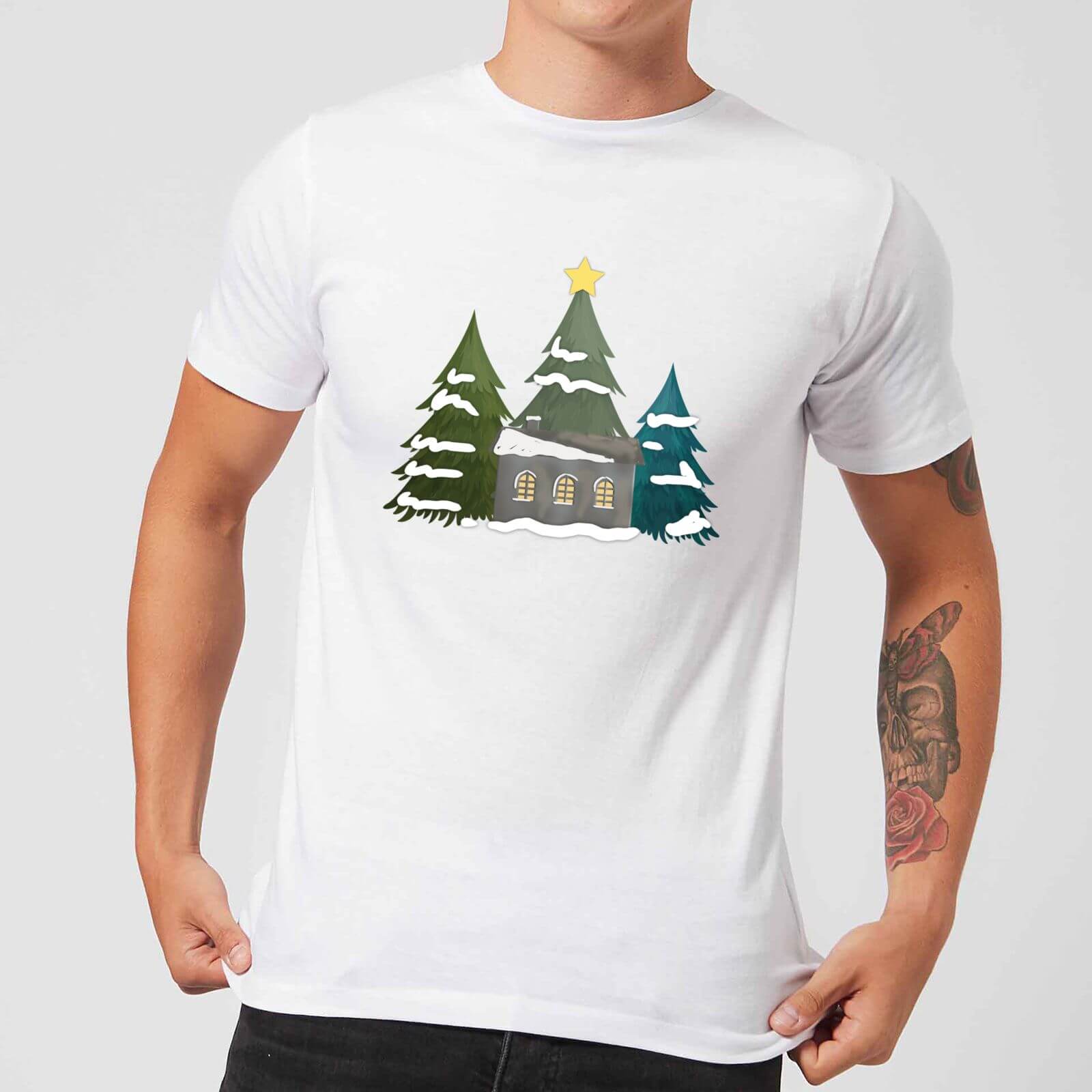Cabin And Trees Men's T-Shirt - White - S - White