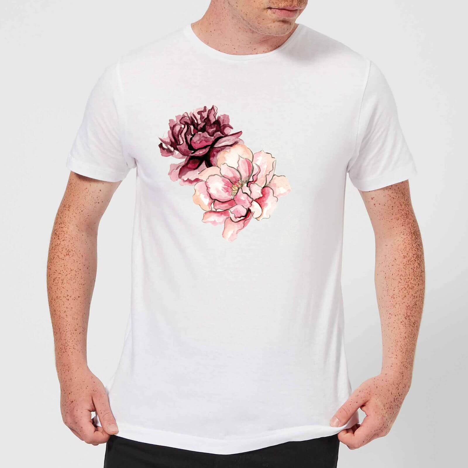 Pink Flowers Men's T-Shirt - White - S - White