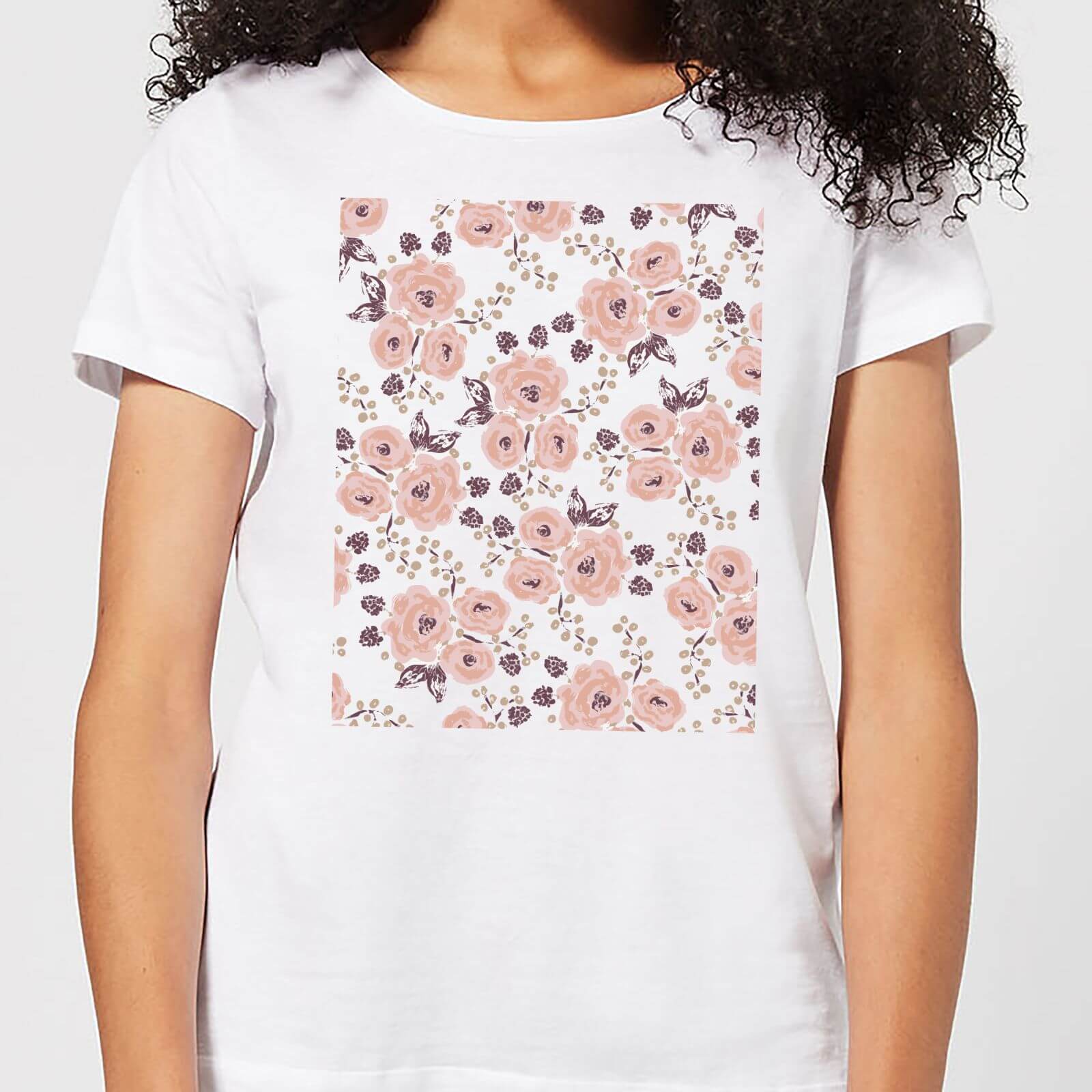 Floral Rose Pattern Women's T-Shirt - White - XL - White