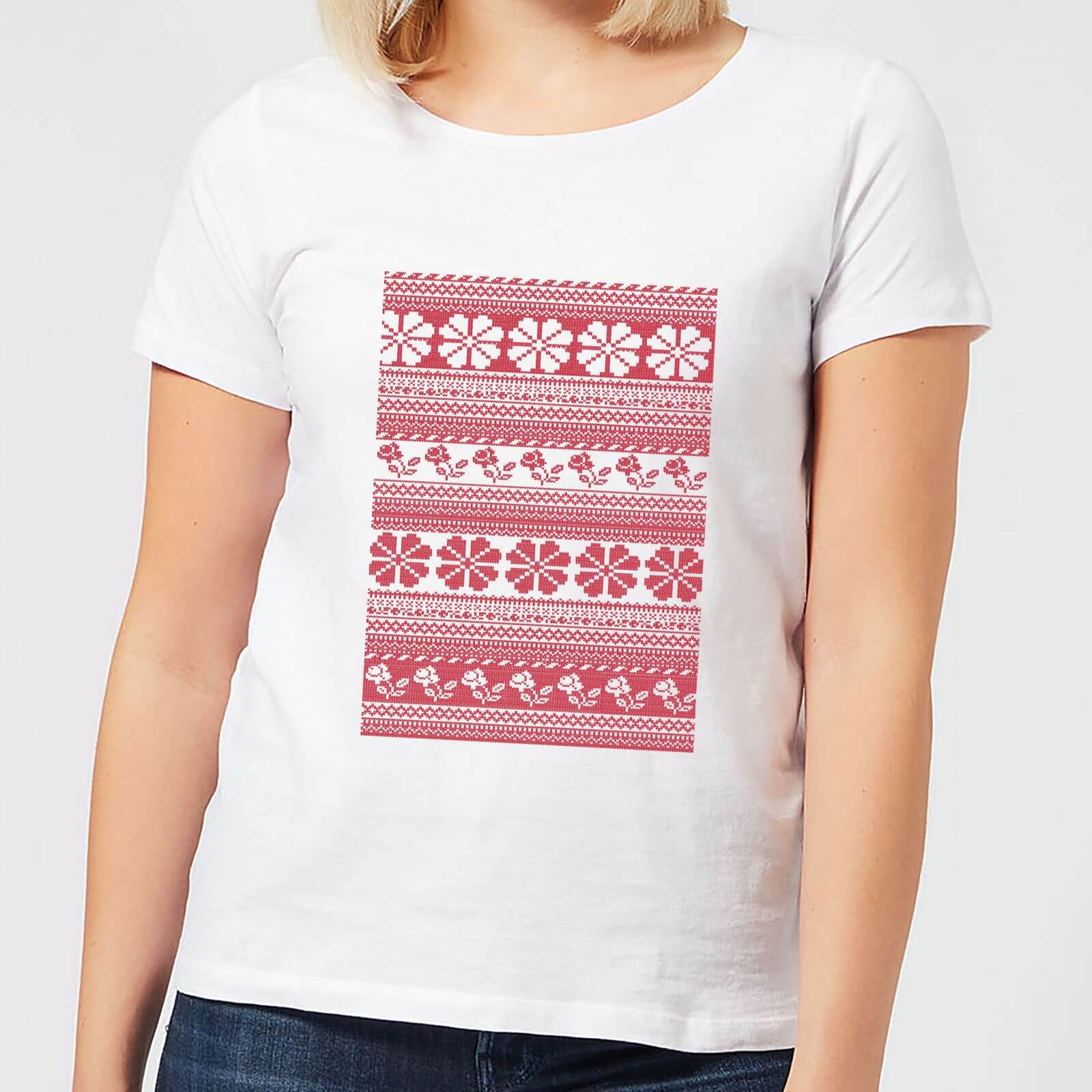 Floral Knitted Pattern Women's T-Shirt - White - M - White