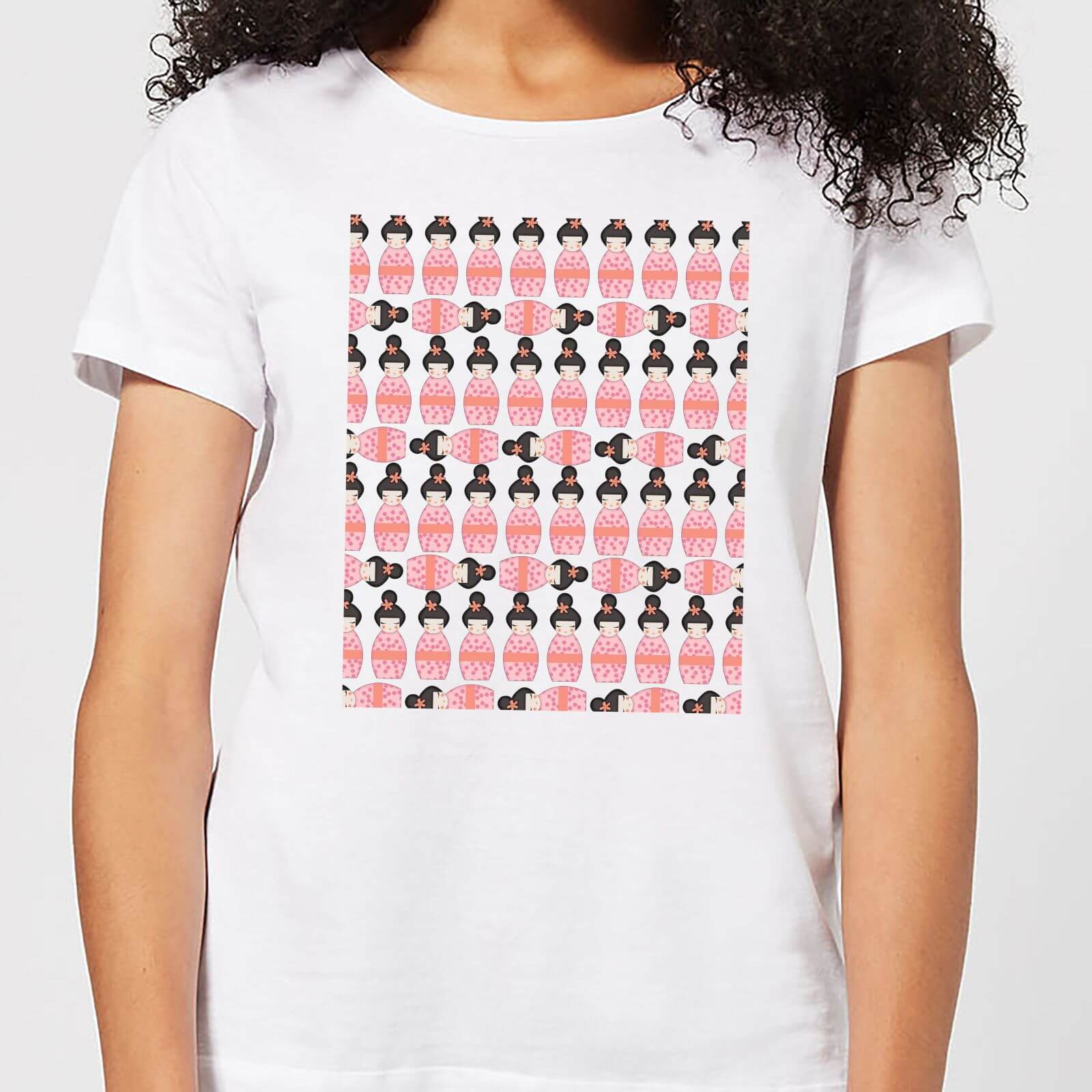 Pink Geisha Block Pattern Women's T-Shirt - White - L - White