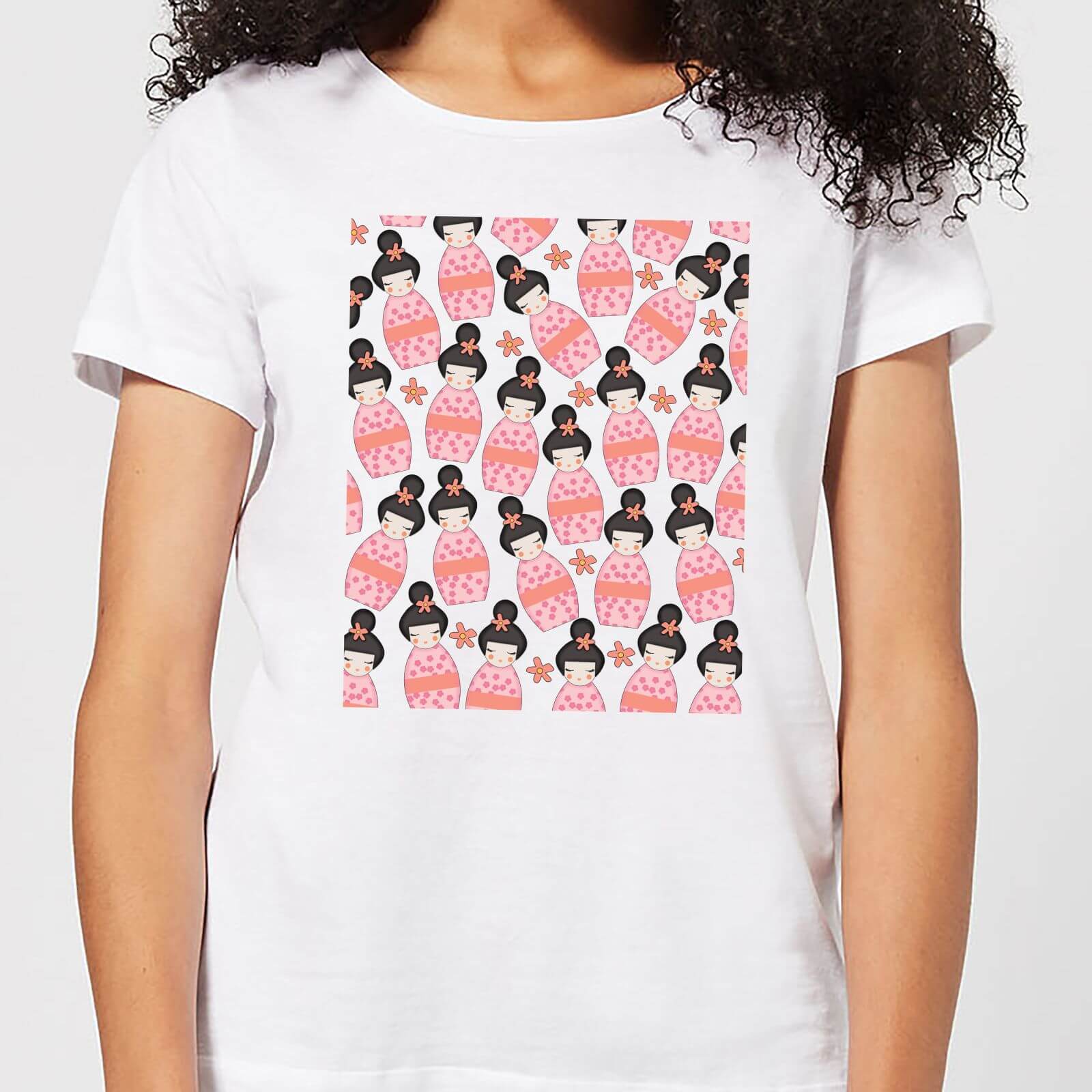 Pink Geisha Scattered Pattern Women's T-Shirt - White - XXL - White