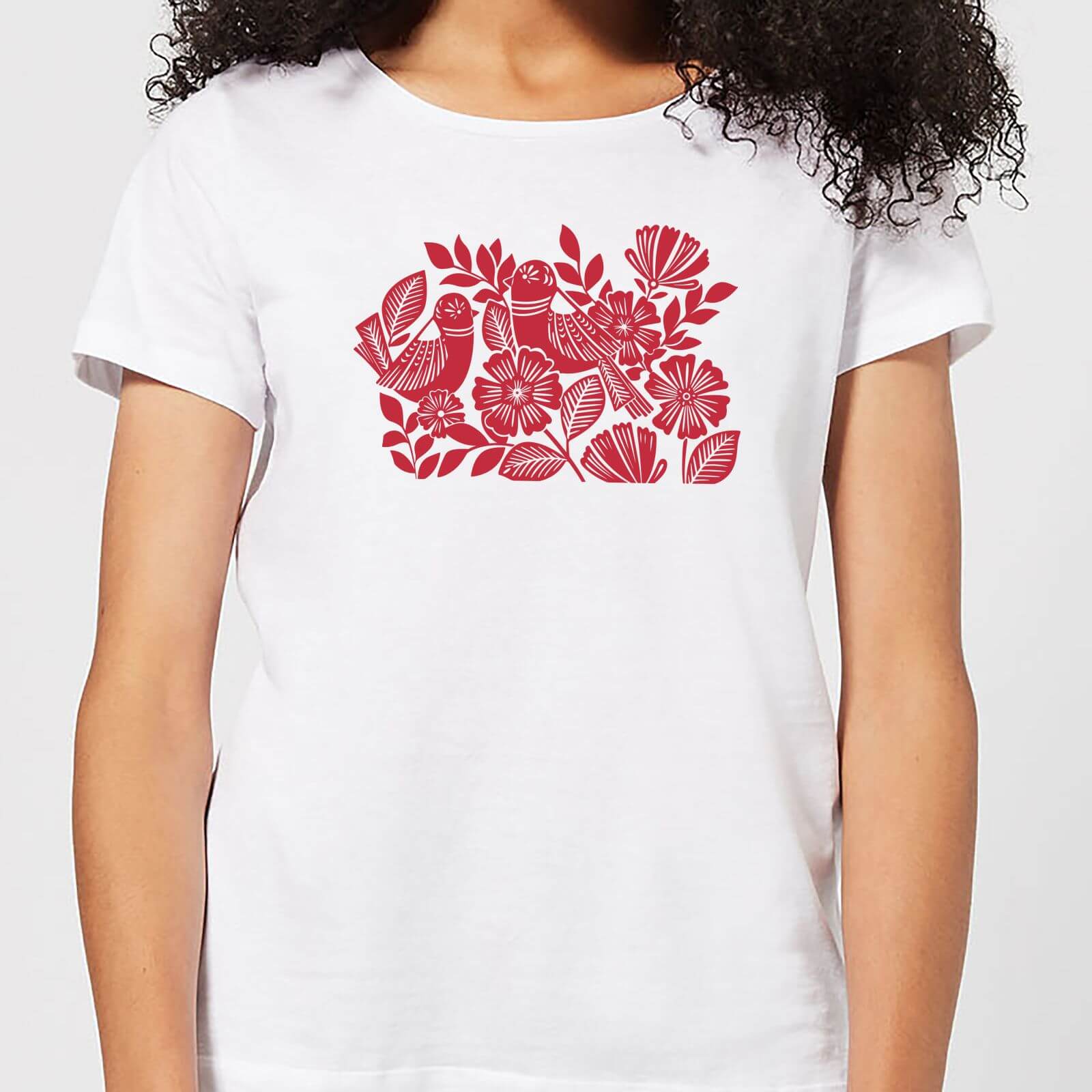 Folk Bird Graphic Women's T-Shirt - White - S - White
