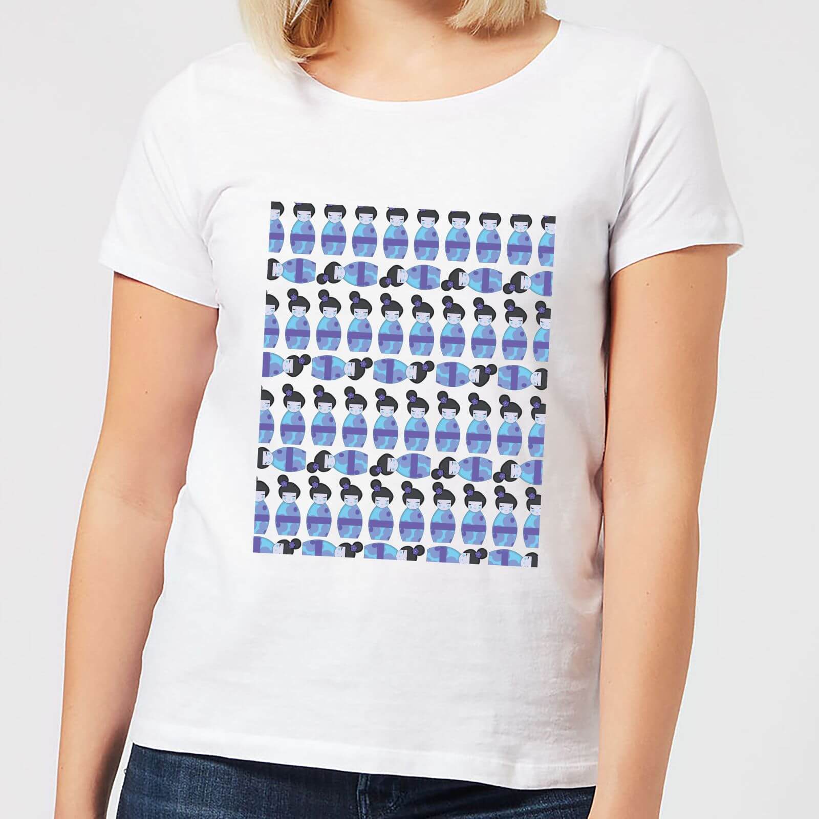 Night Time Geisha Block Pattern Women's T-Shirt - White - S - White